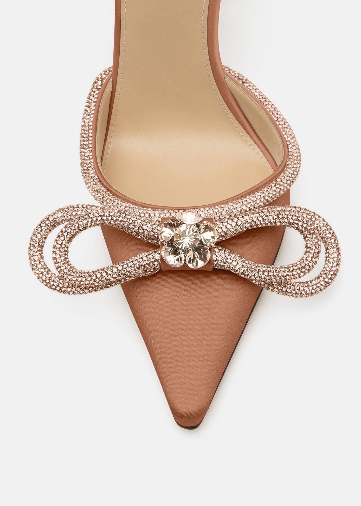 Double Bow Golden Brown Satin High Heels