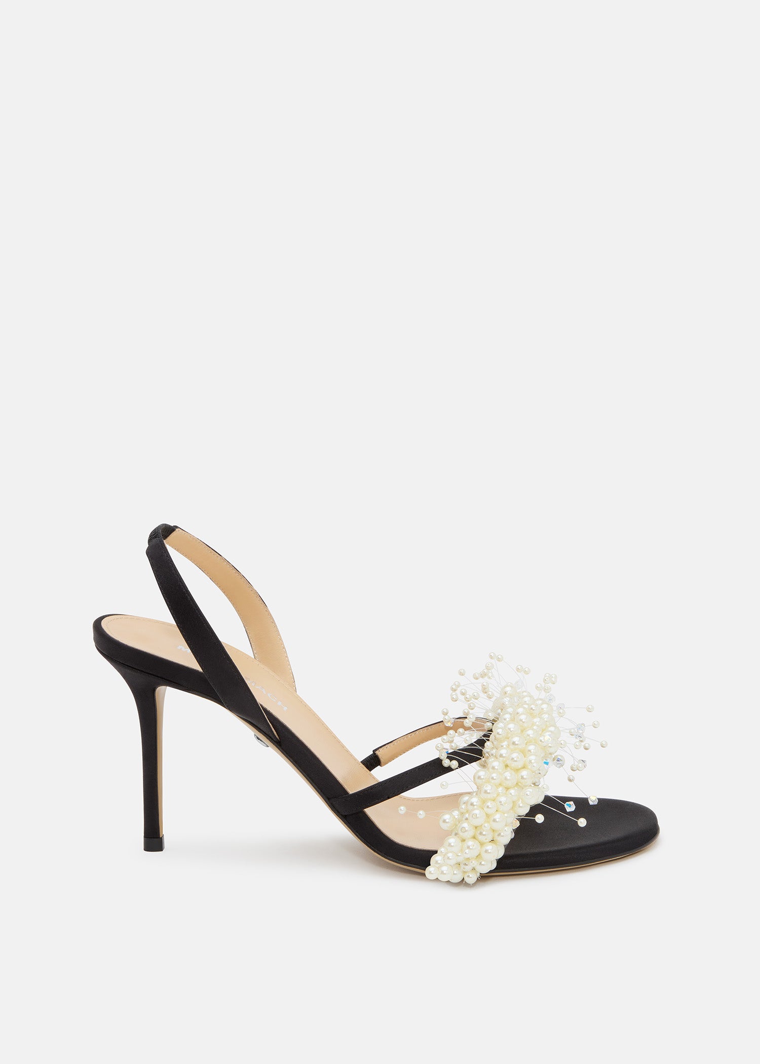 Floating Pearl Satin Sandals Black And White