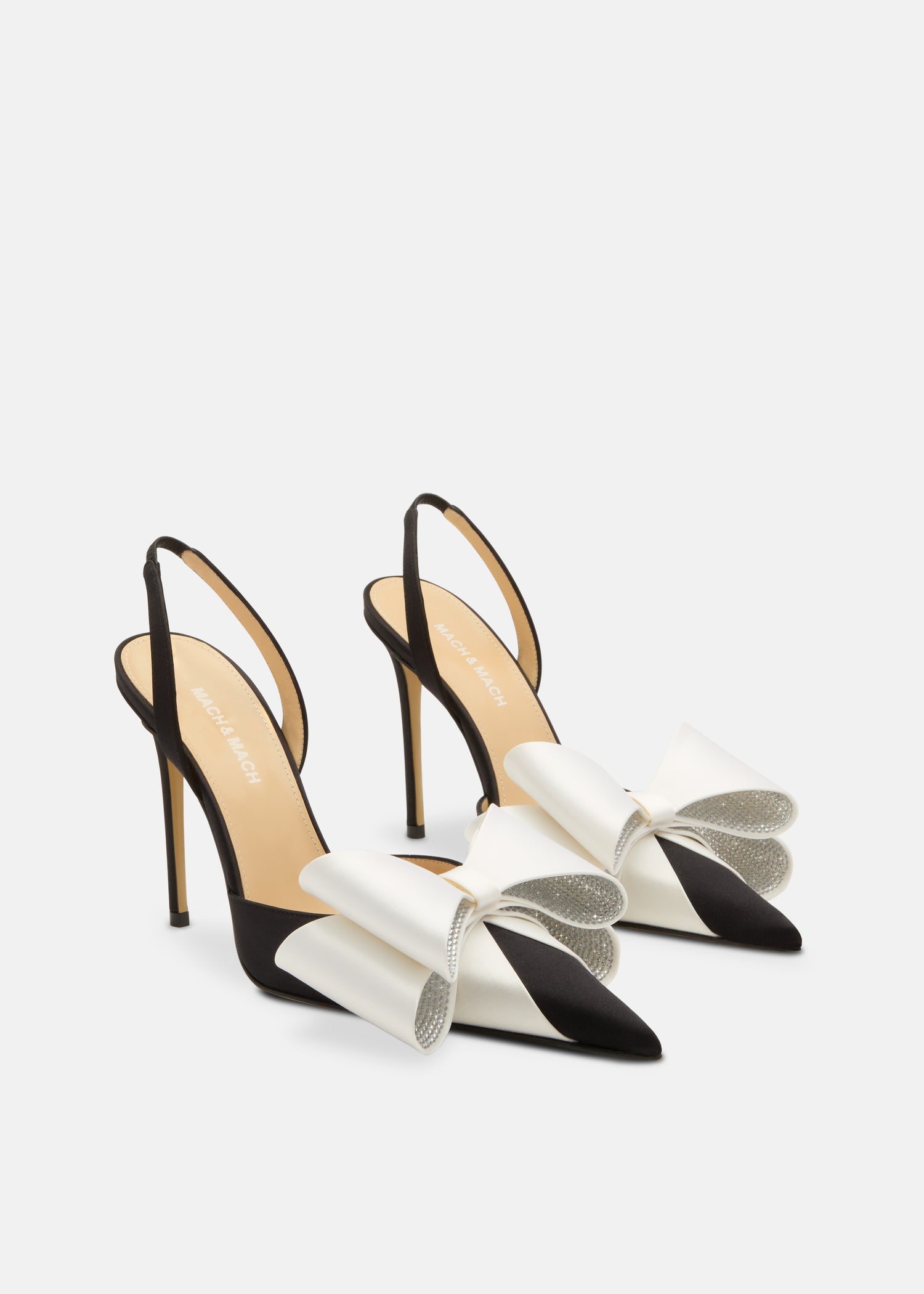 Le Cadeau White and Black Satin Slingback Pumps