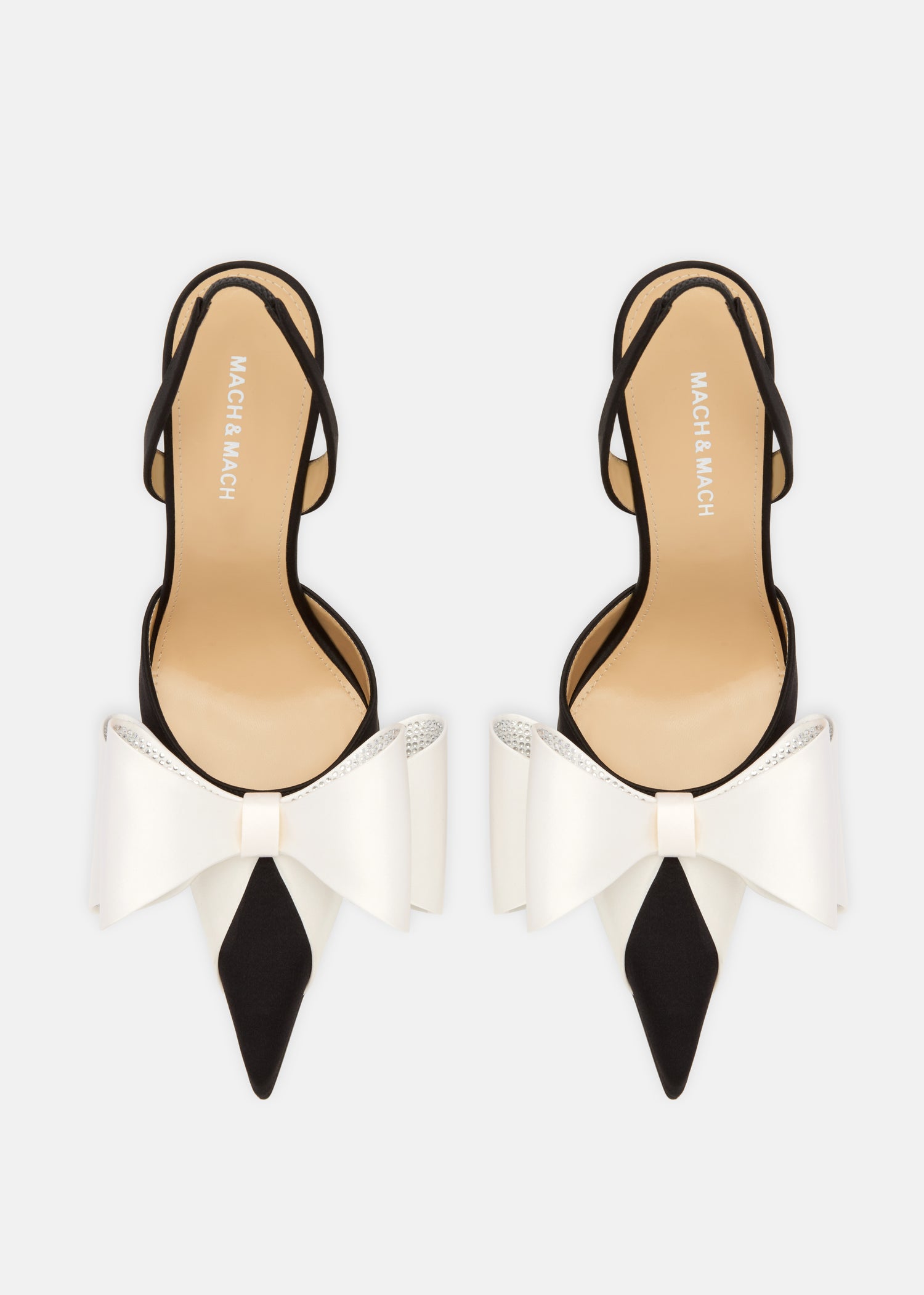 Le Cadeau White and Black Satin Slingback Pumps