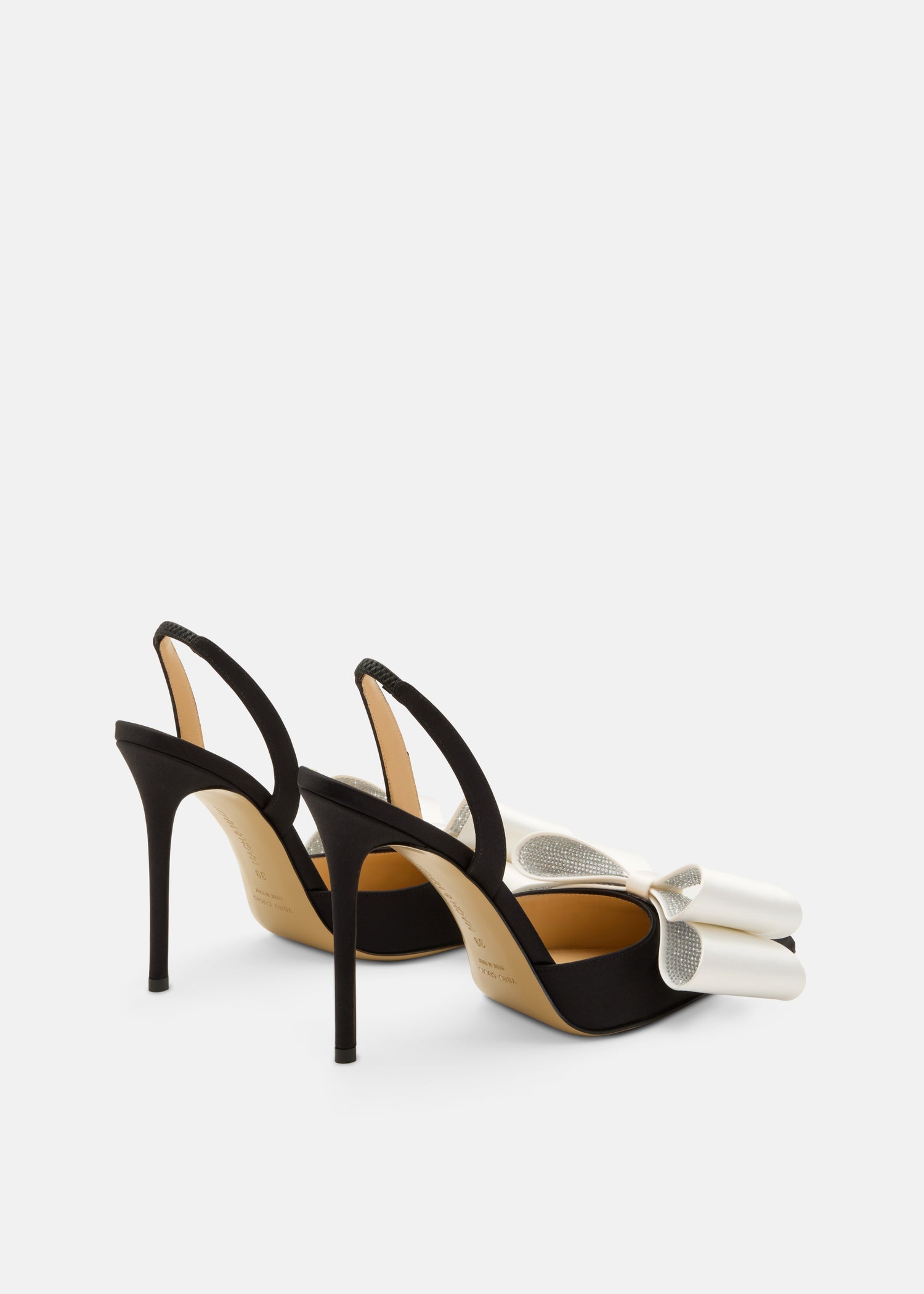 Le Cadeau White and Black Satin Slingback Pumps