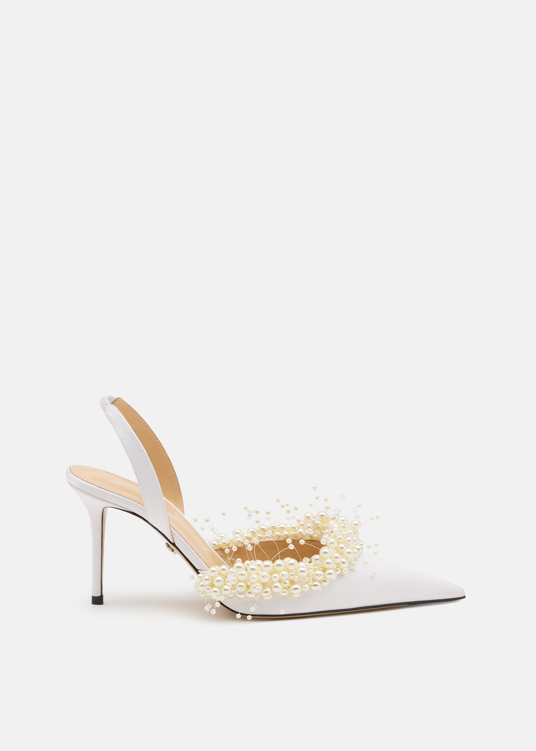 Women's White Slingback - Leather Pearl-Embellished Heels