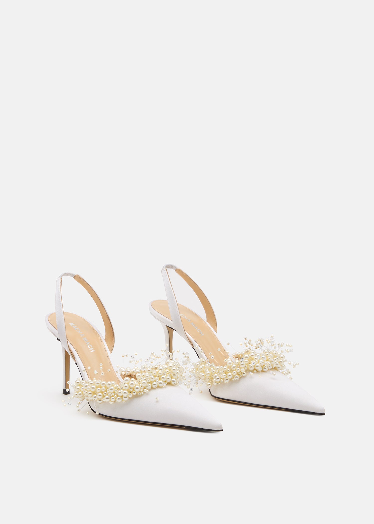 Floating Pearl White Satin Slingback