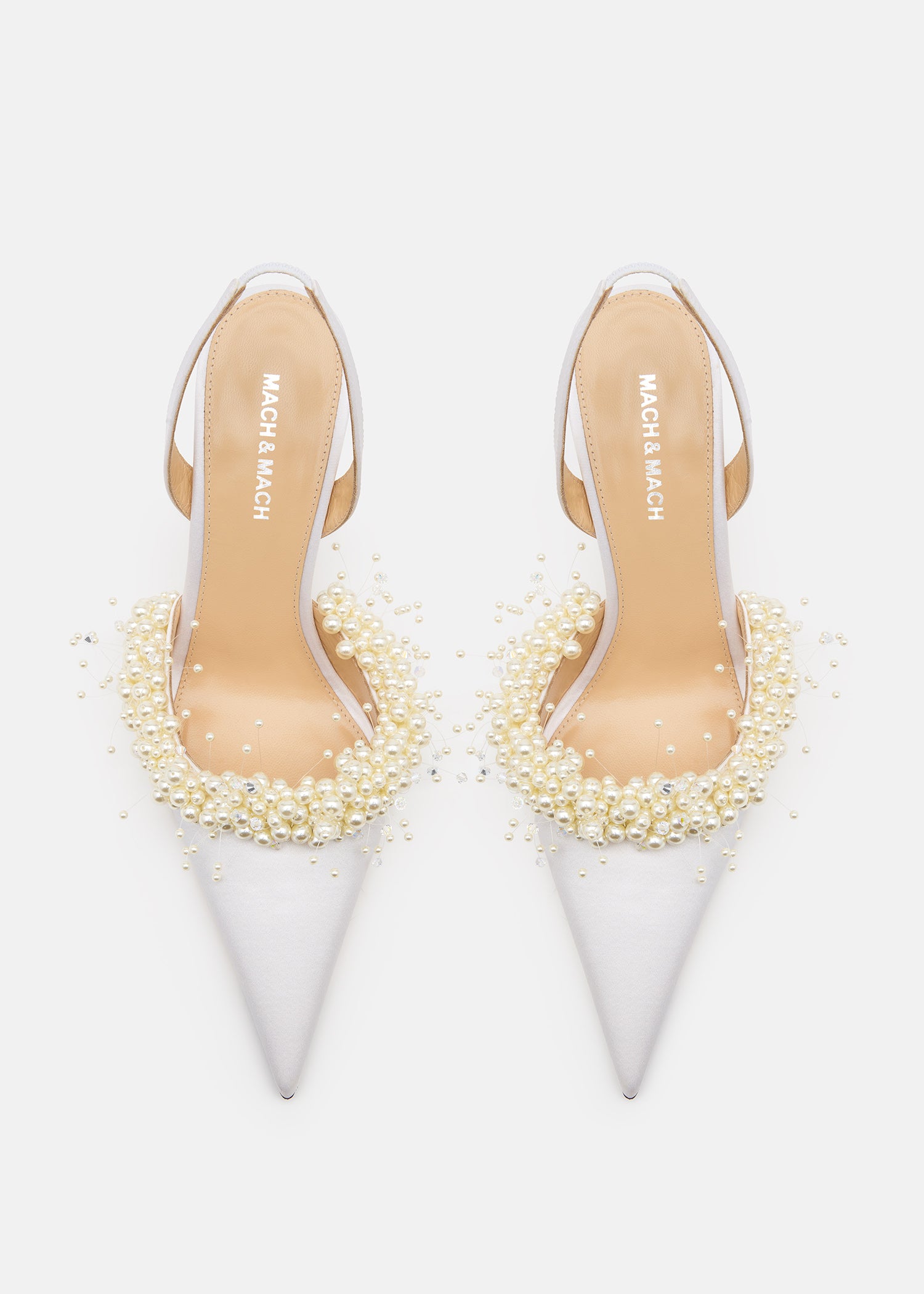 Floating Pearl White Satin Slingback