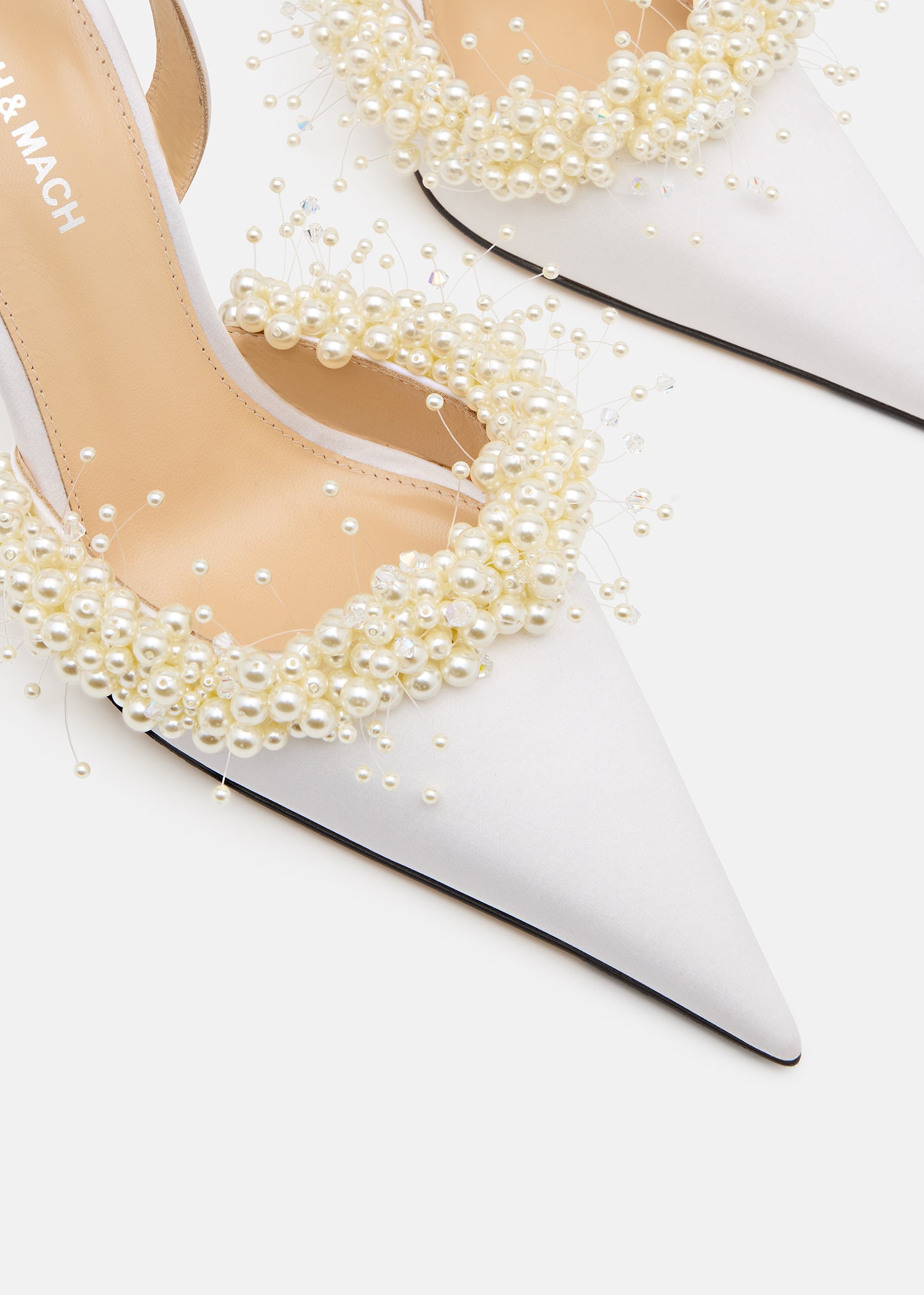 Floating Pearl White Satin Slingback