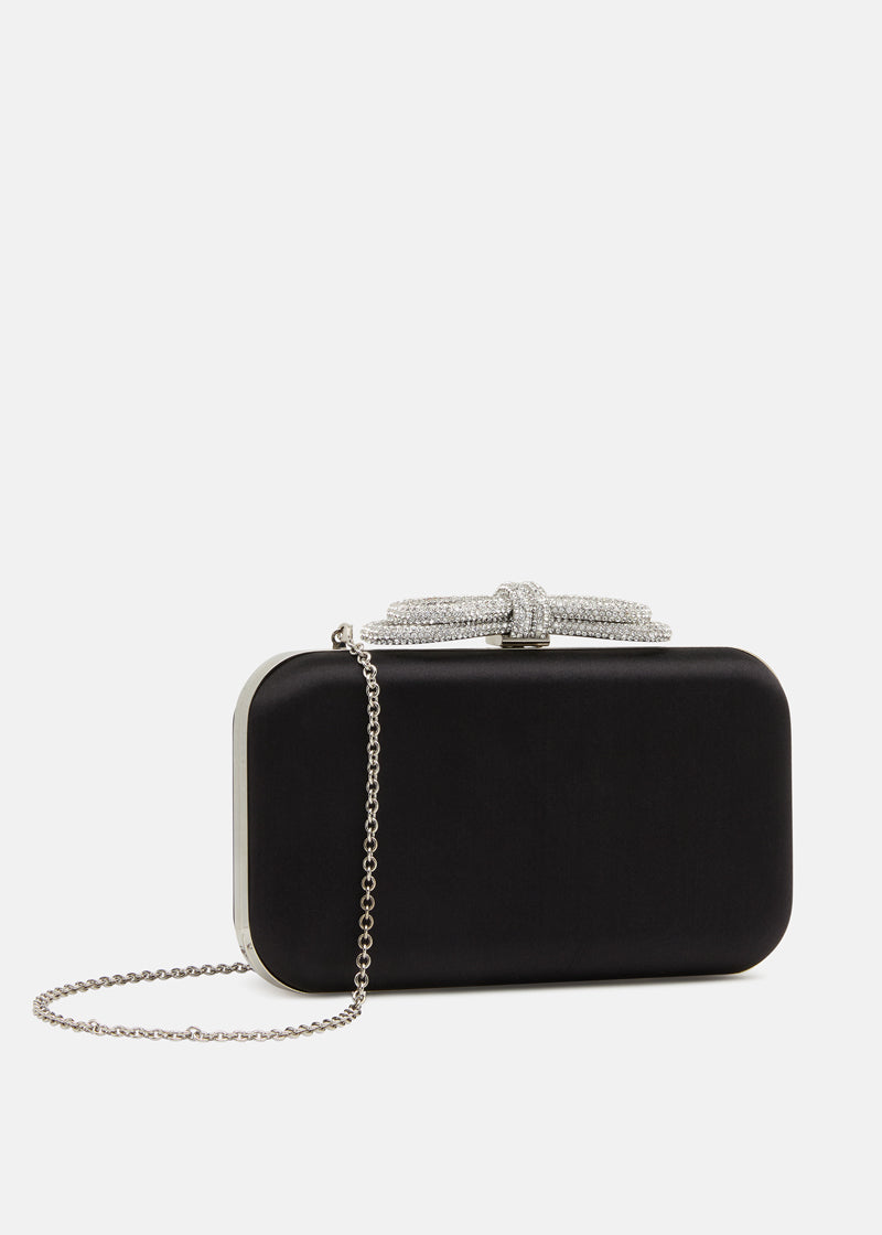 DOUBLE BOW BLACK SATIN CLUTCH SMALL