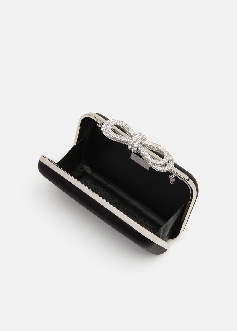 DOUBLE BOW BLACK SATIN CLUTCH SMALL
