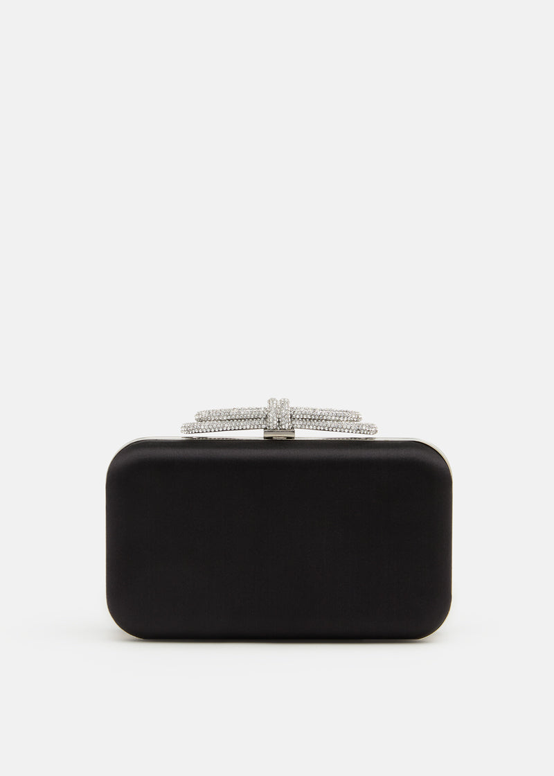 DOUBLE BOW BLACK SATIN CLUTCH SMALL