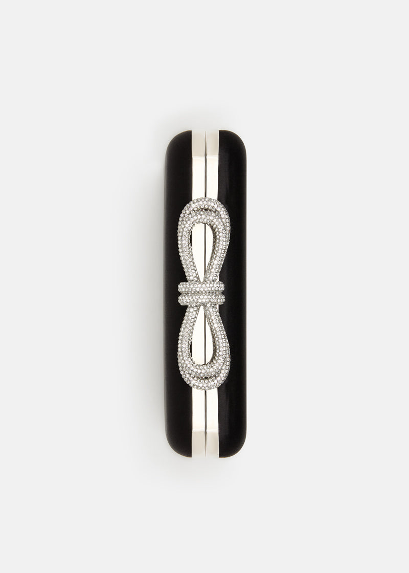 DOUBLE BOW BLACK SATIN CLUTCH SMALL