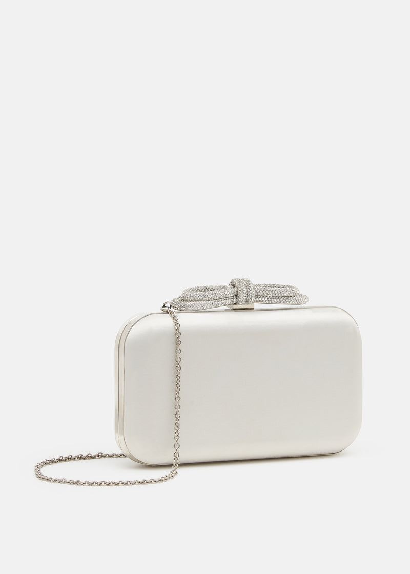 DOUBLE BOW WHITE SATIN CLUTCH SMALL