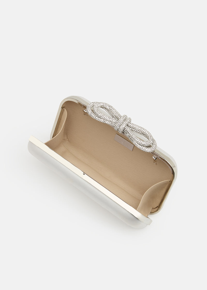DOUBLE BOW WHITE SATIN CLUTCH SMALL