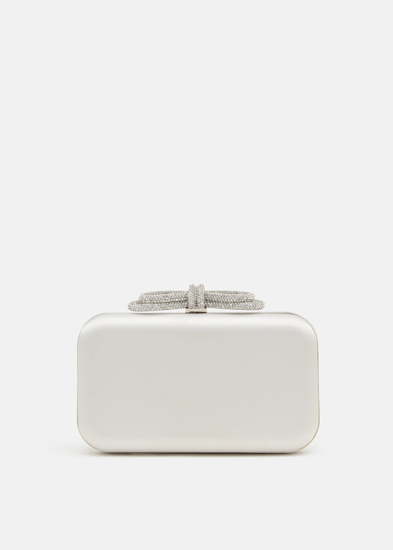 DOUBLE BOW WHITE SATIN CLUTCH SMALL