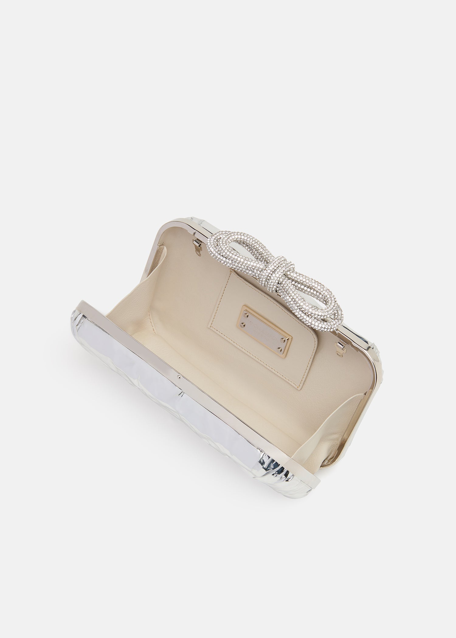 Double Bow Wrapped Mirror Leather Clutch