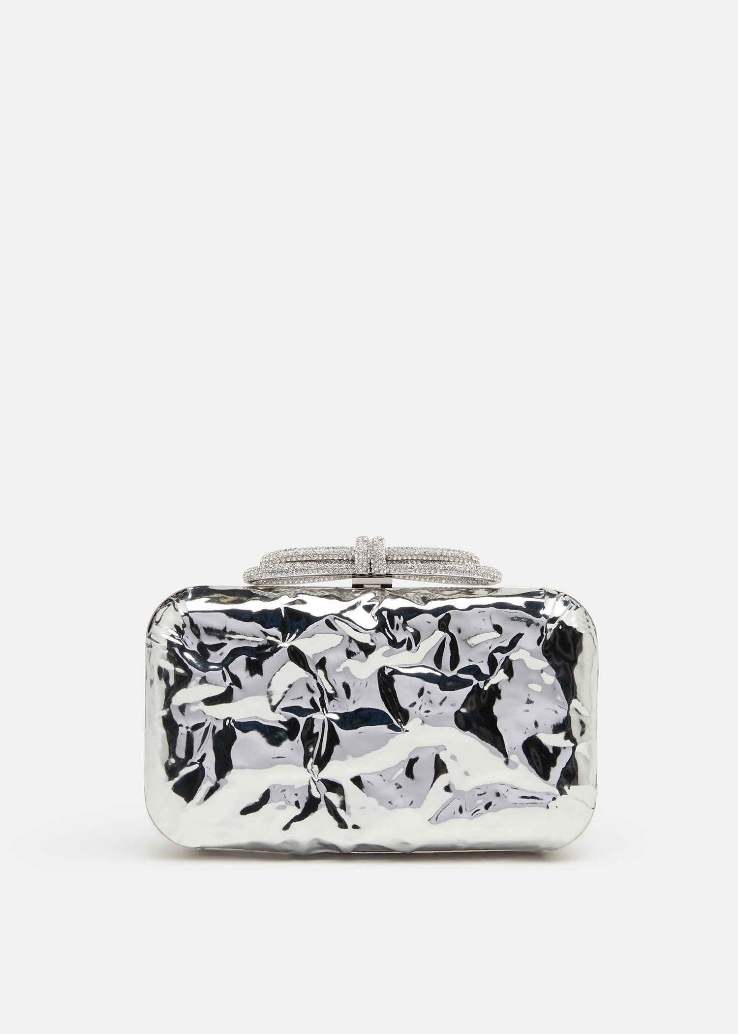 Double Bow Wrapped Mirror Leather Clutch