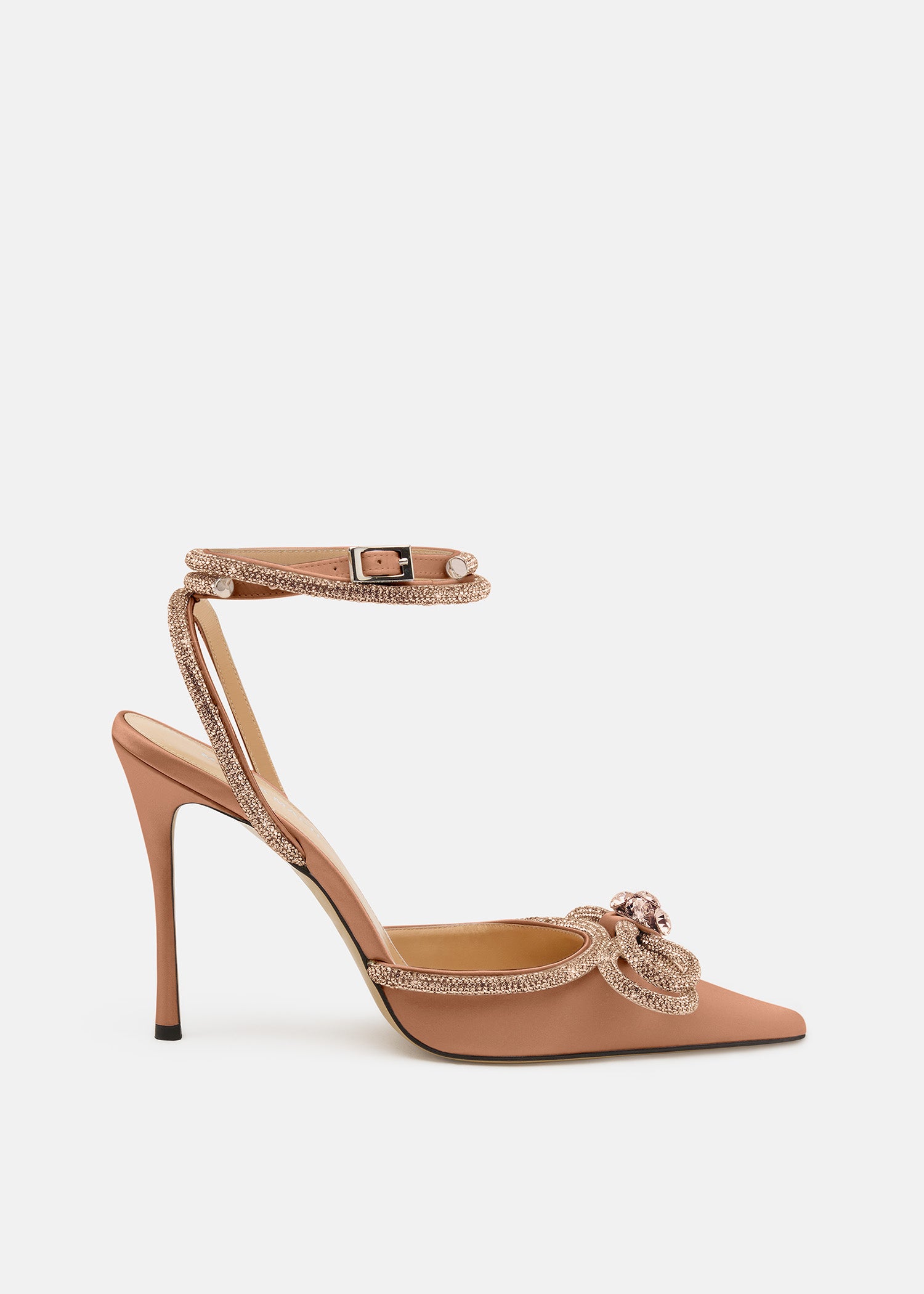 Double Bow Golden Brown Satin High Heels