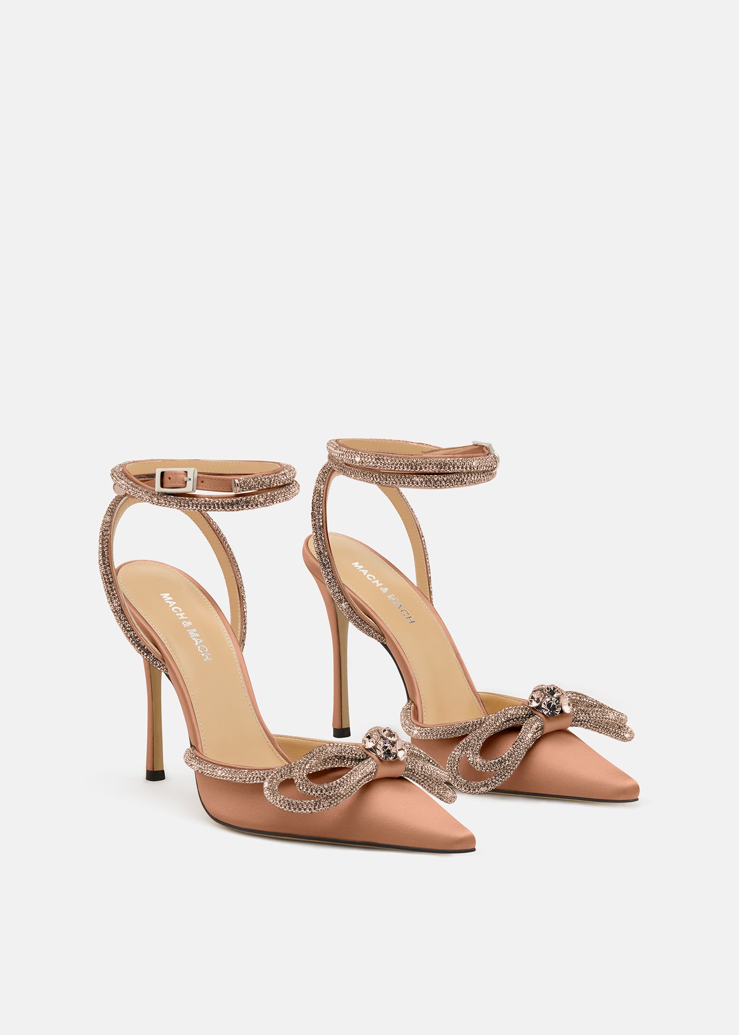 Double Bow Golden Brown Satin High Heels