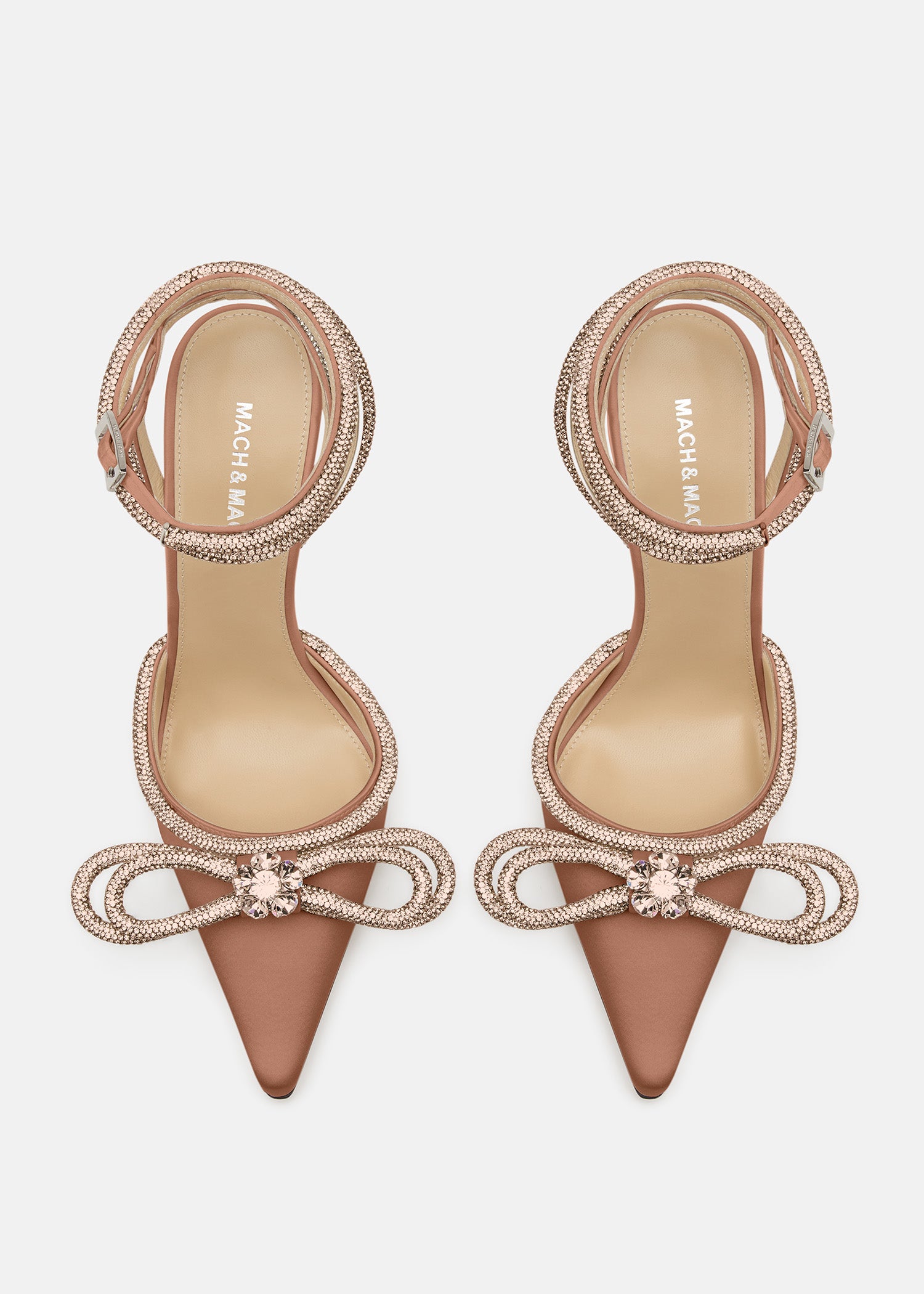 Double Bow Golden Brown Satin High Heels