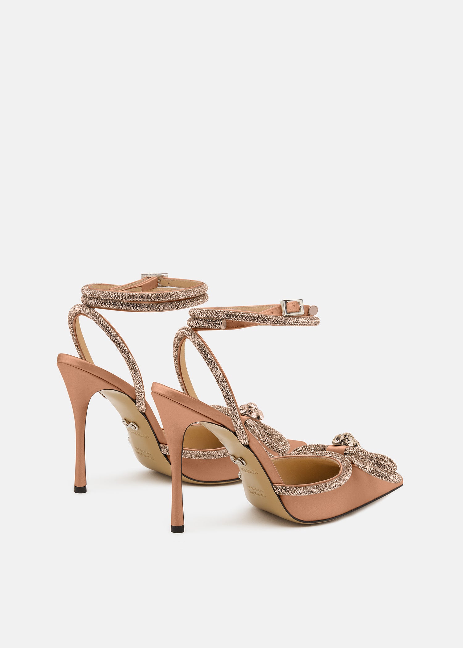 Double Bow Golden Brown Satin High Heels