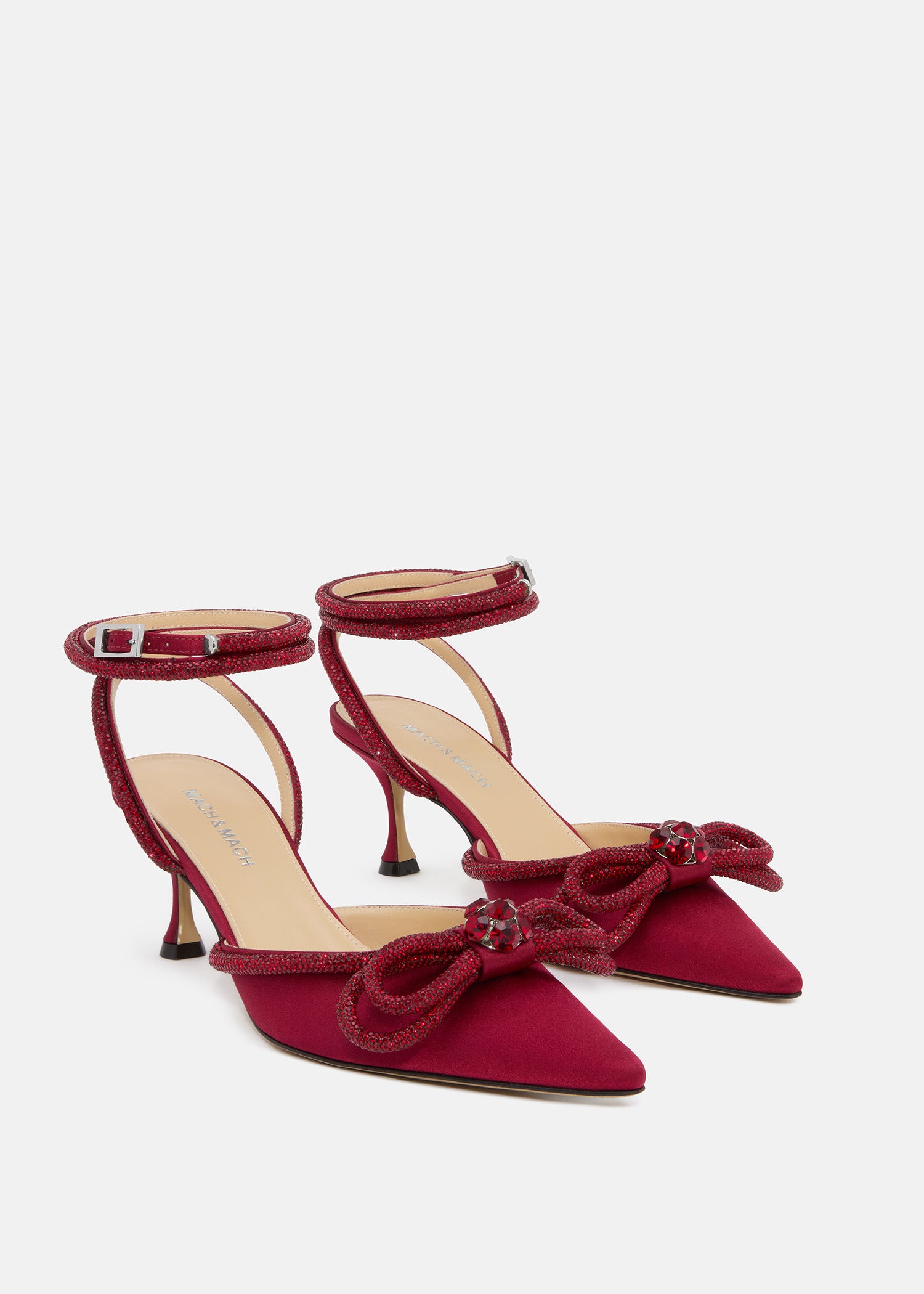 Double Bow Bordeaux Kitten Satim Heels