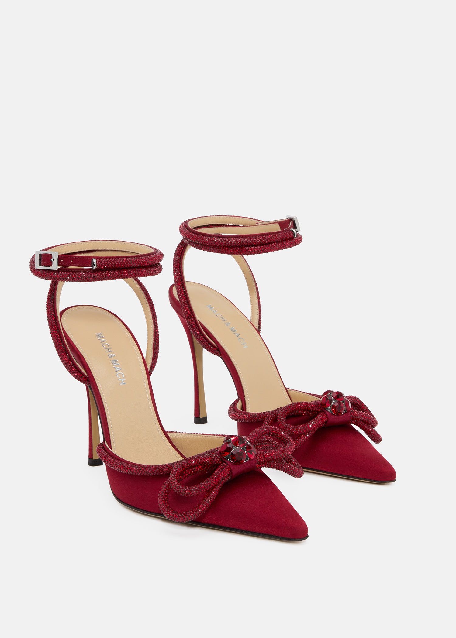 Double Bow Bordeaux Satin High Heels