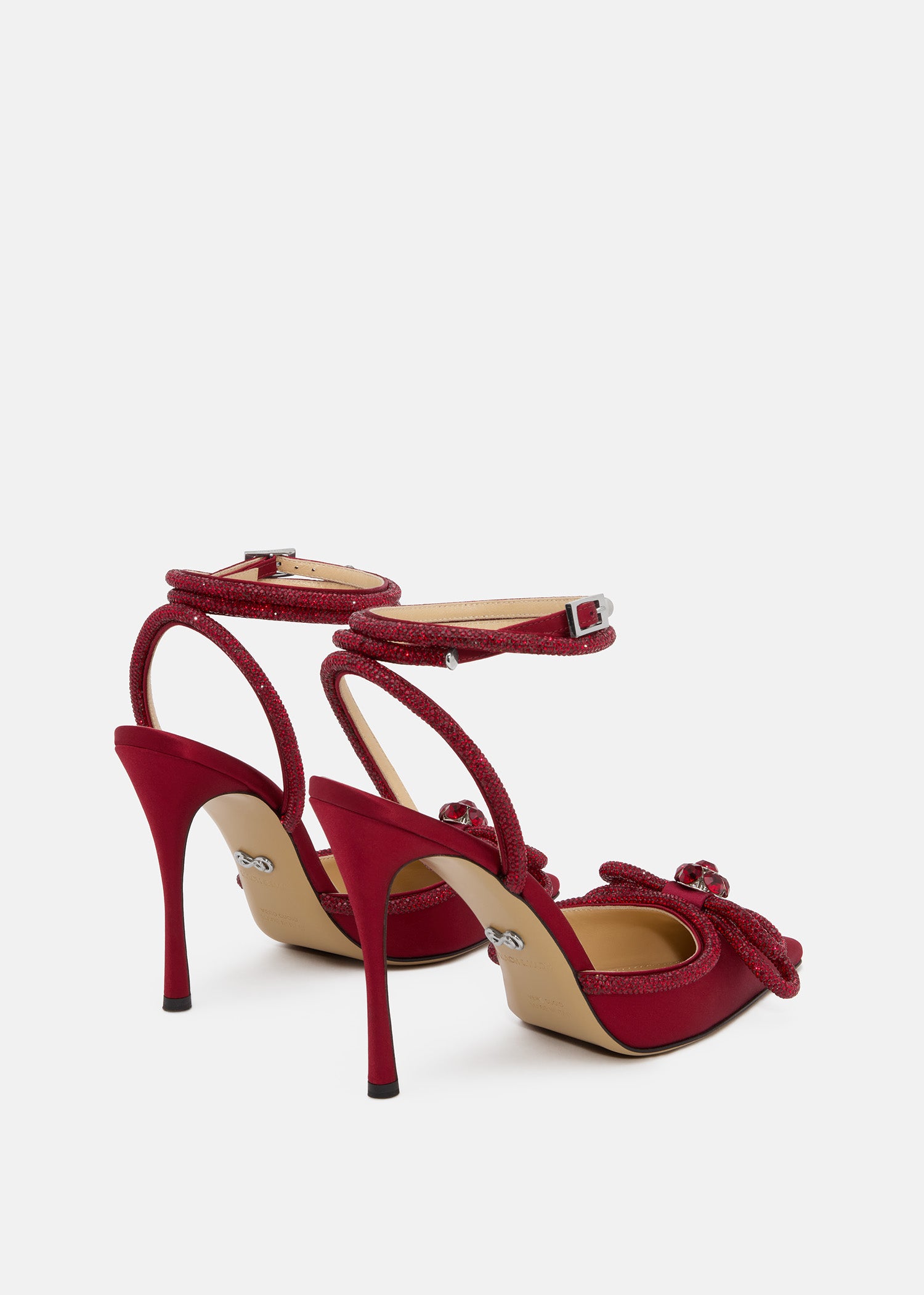 Double Bow Bordeaux Satin High Heels