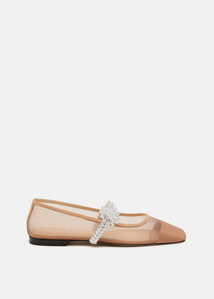 Lotus Flower - Women's Nude Mesh Flats with Square Toe