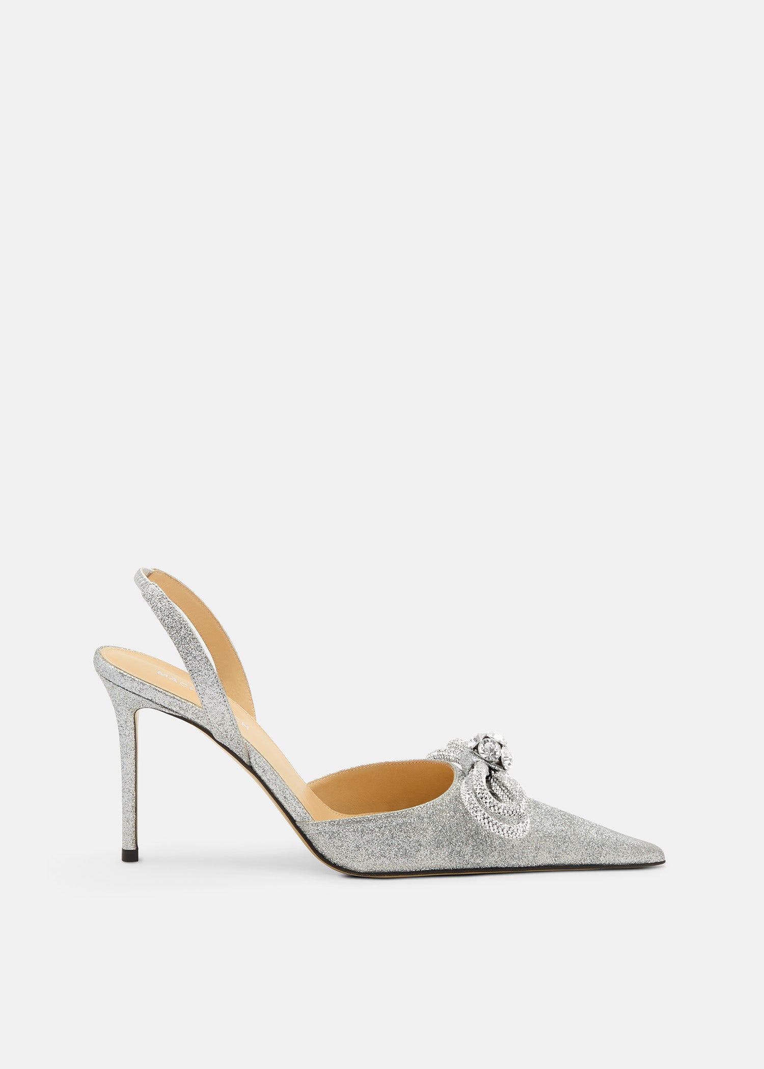 Double Bow Silver Glitter Slingback