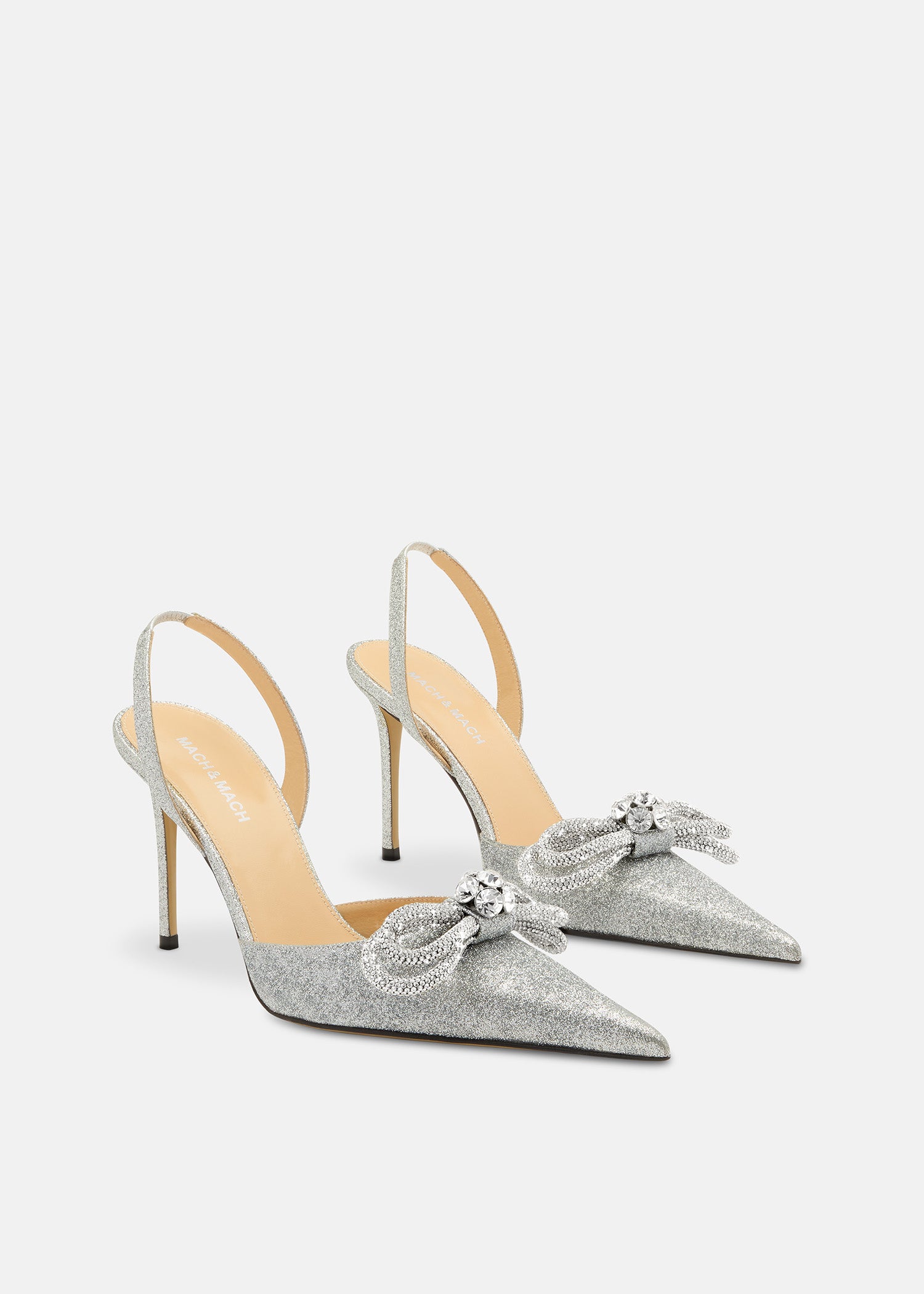 Double Bow Silver Glitter Slingback