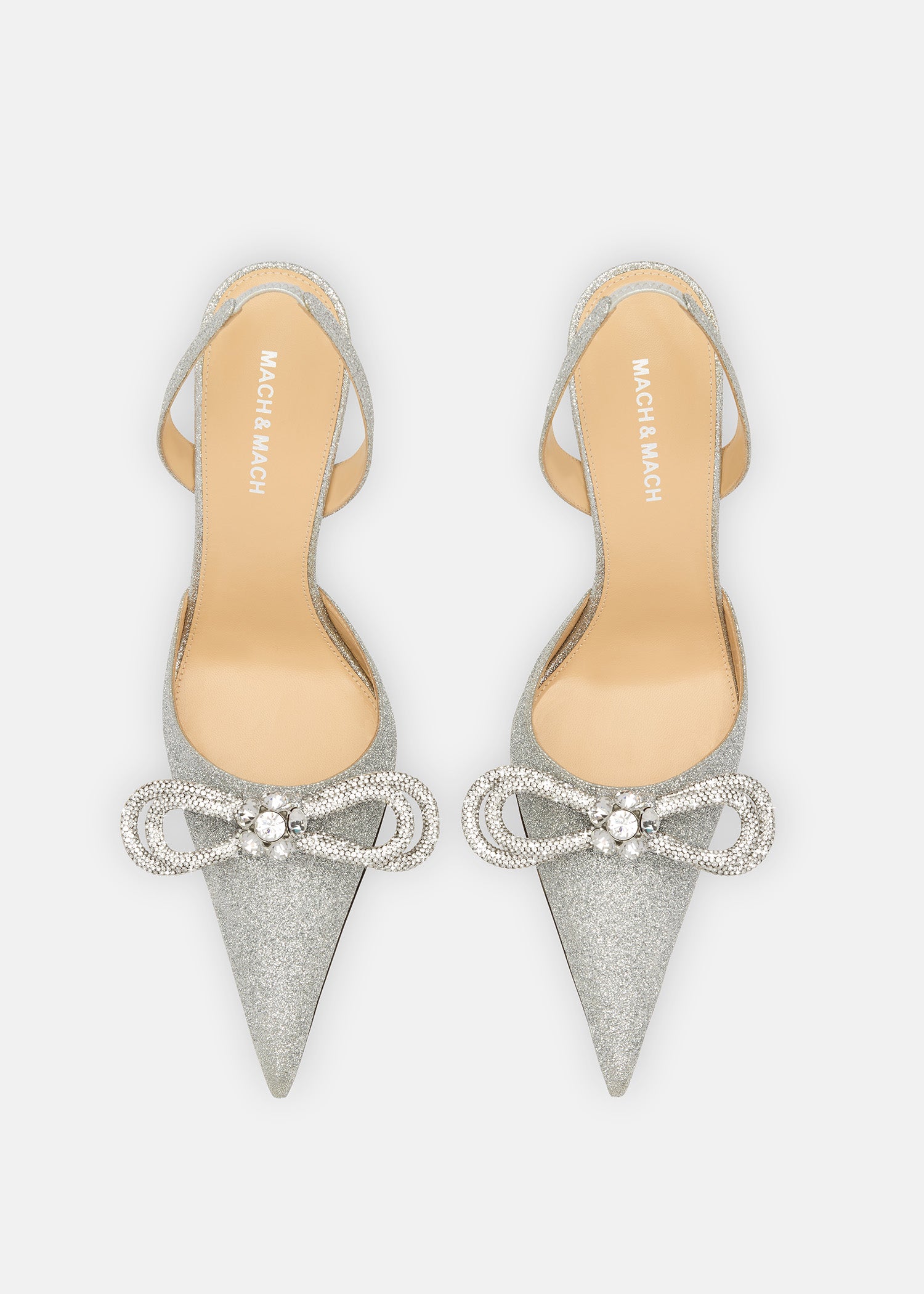 Double Bow Silver Glitter Slingback