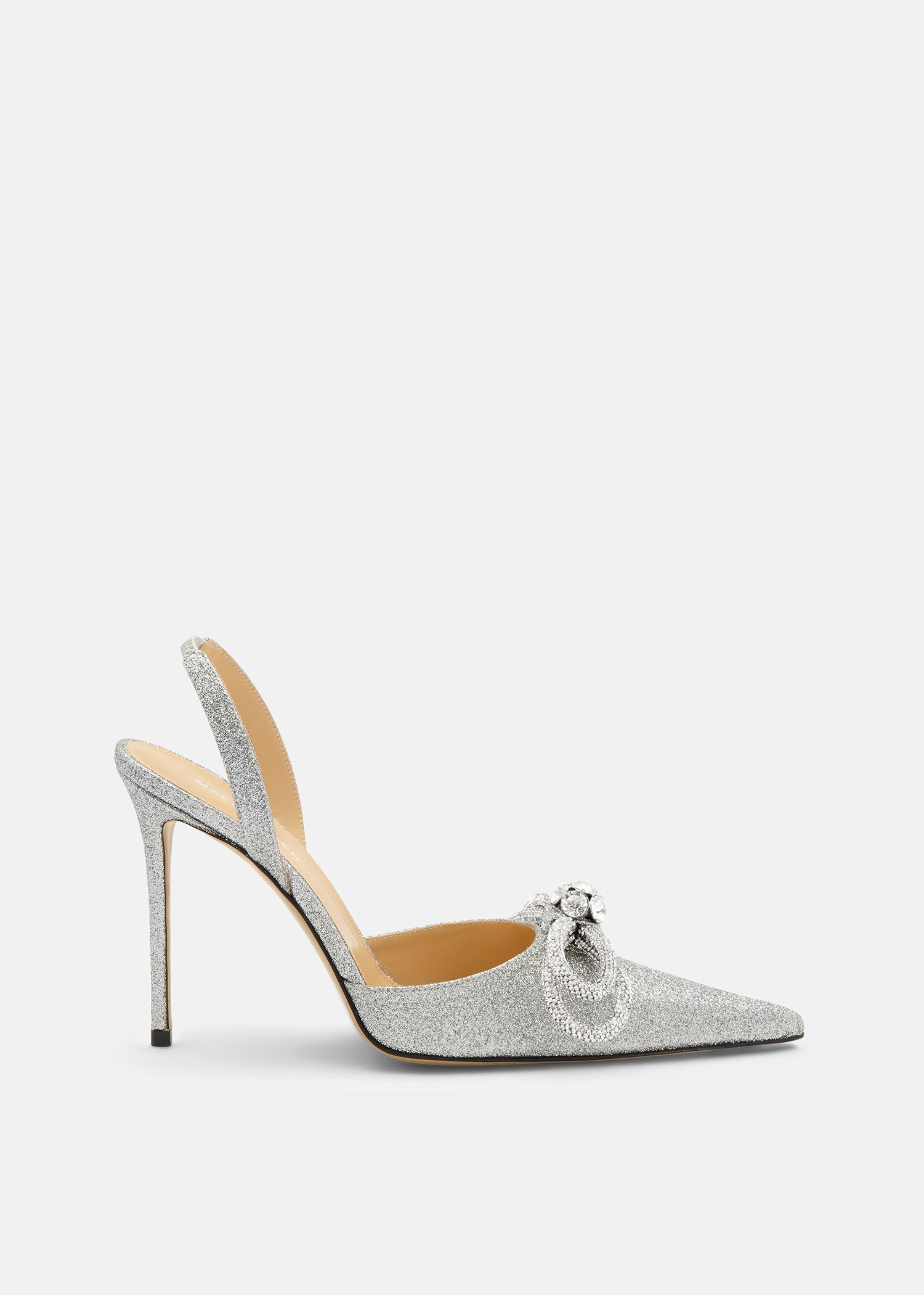 Double Bow Silver Glitter Slingback