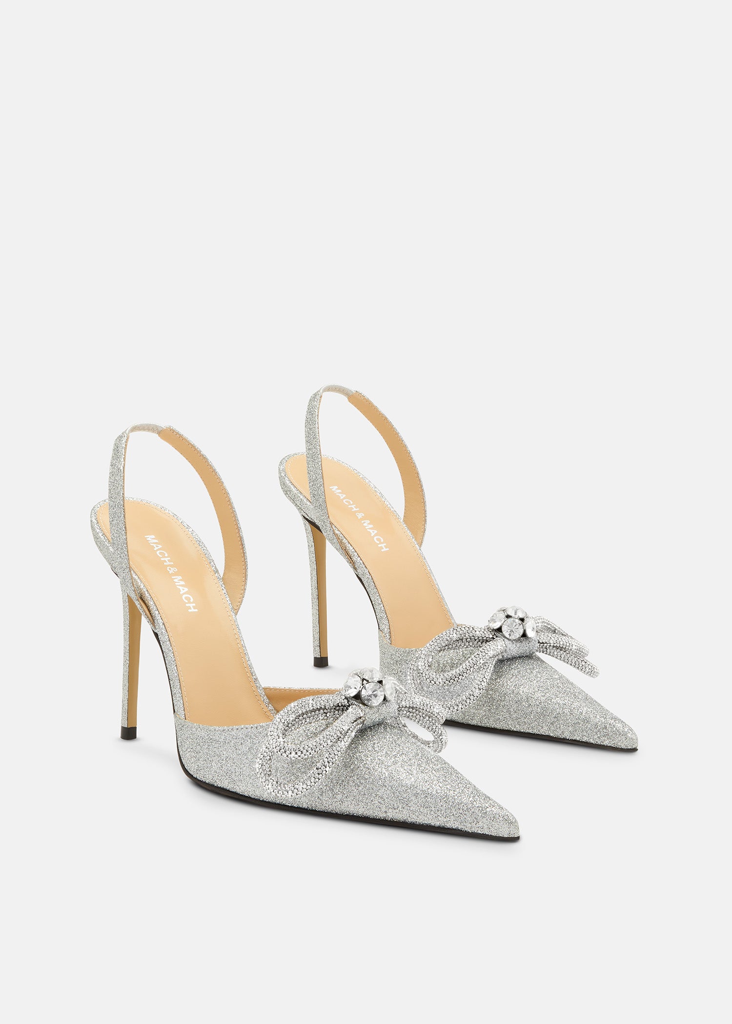 Double Bow Silver Glitter Slingback