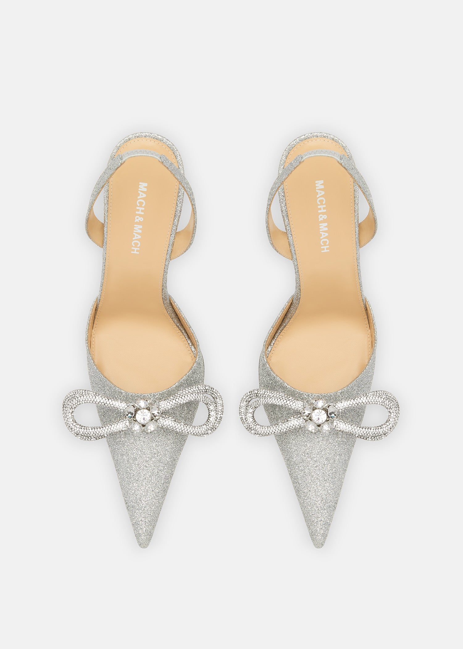 Double Bow Silver Glitter Slingback