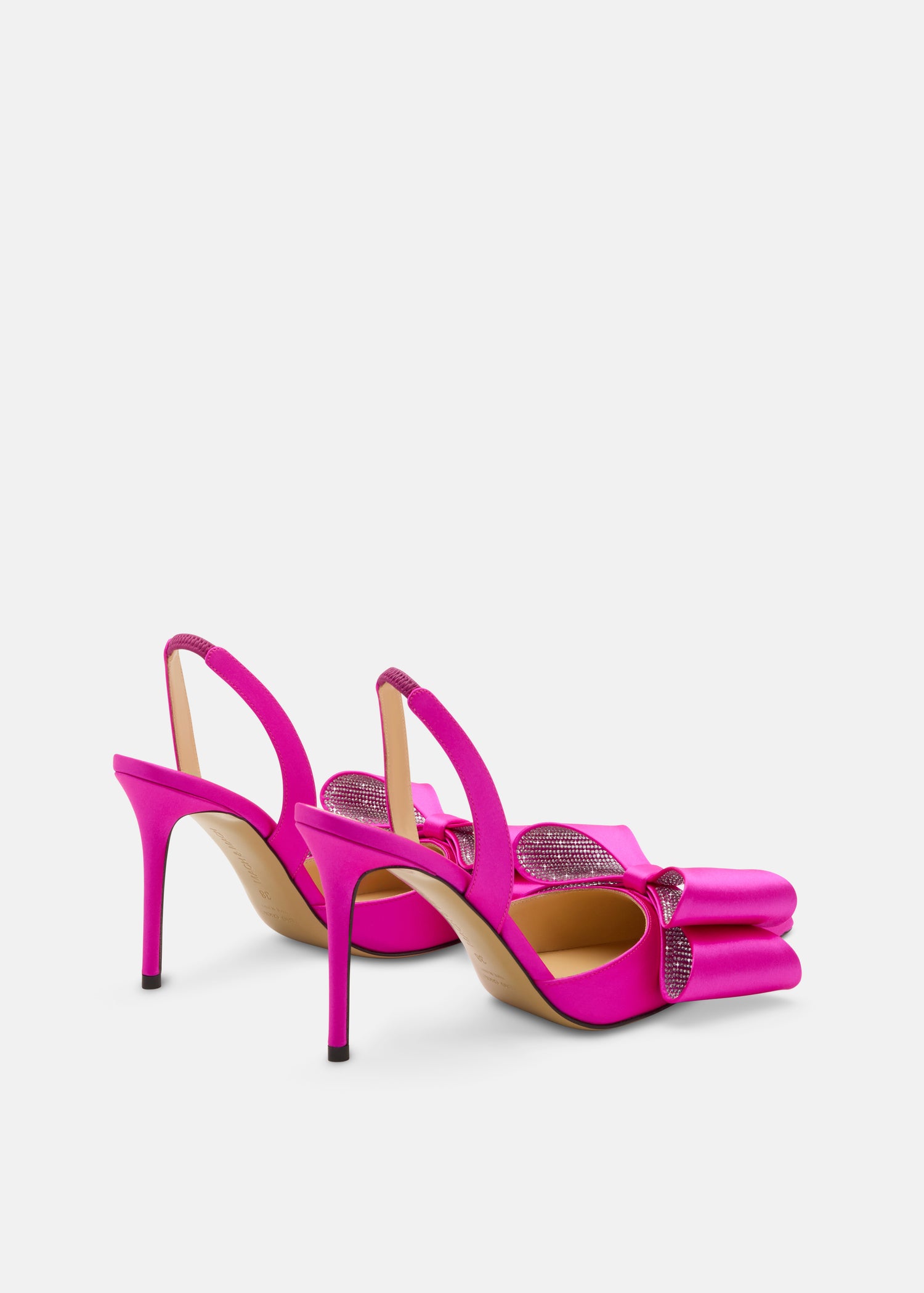 Le Cadeau White and Fuchsia Satin Slingback Pumps