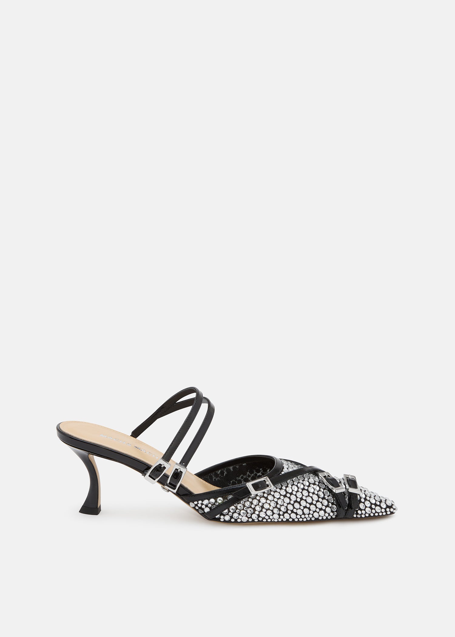 Crystal Net Black Mules With Straps