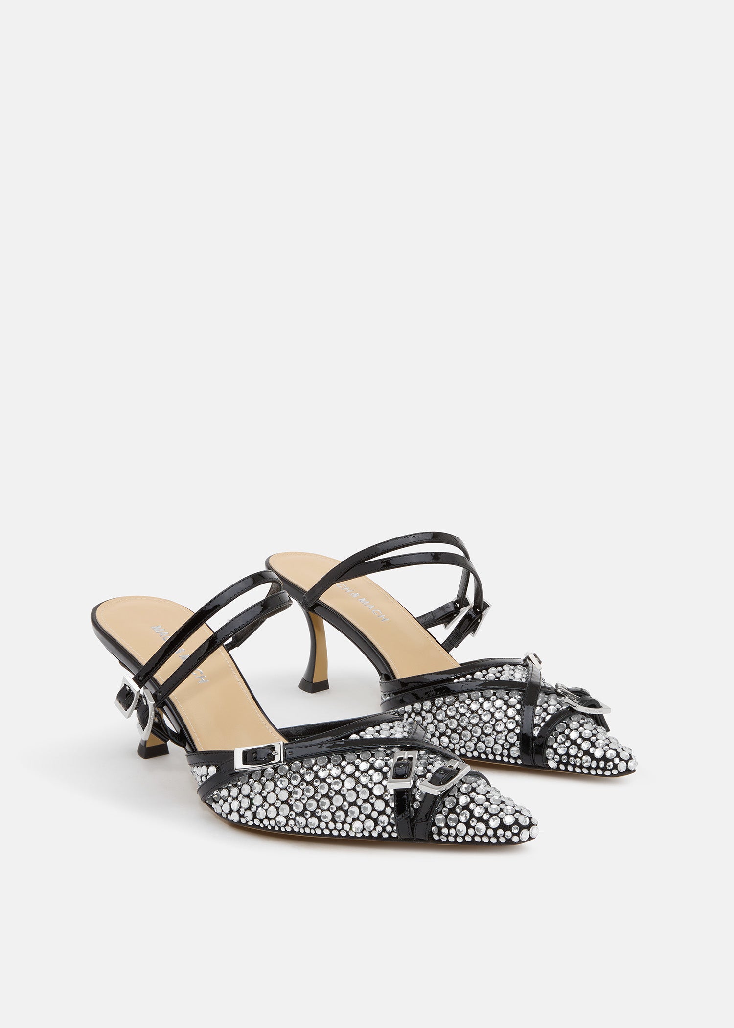 Crystal Net Black Mules With Straps