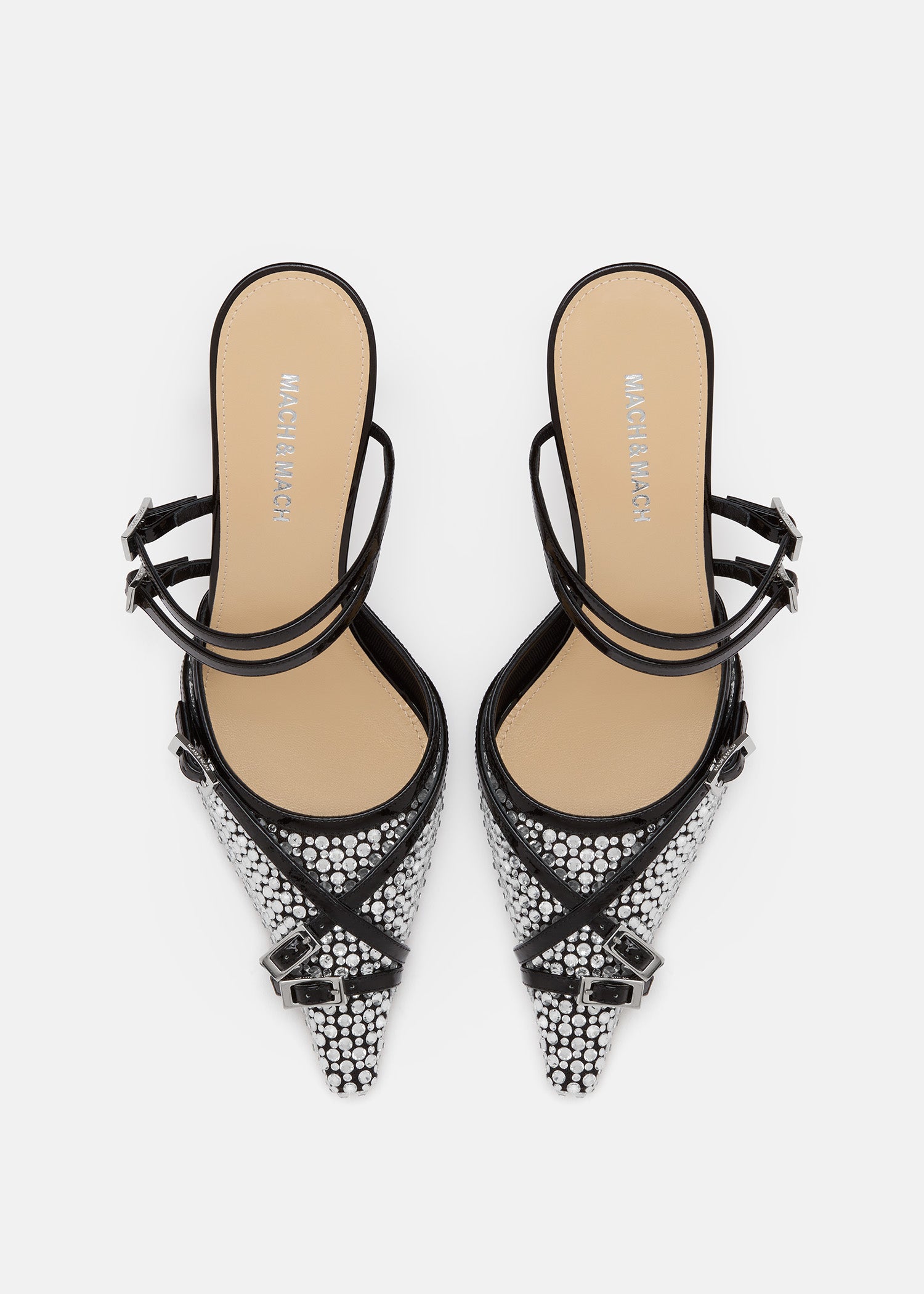 Crystal Net Black Mules With Straps