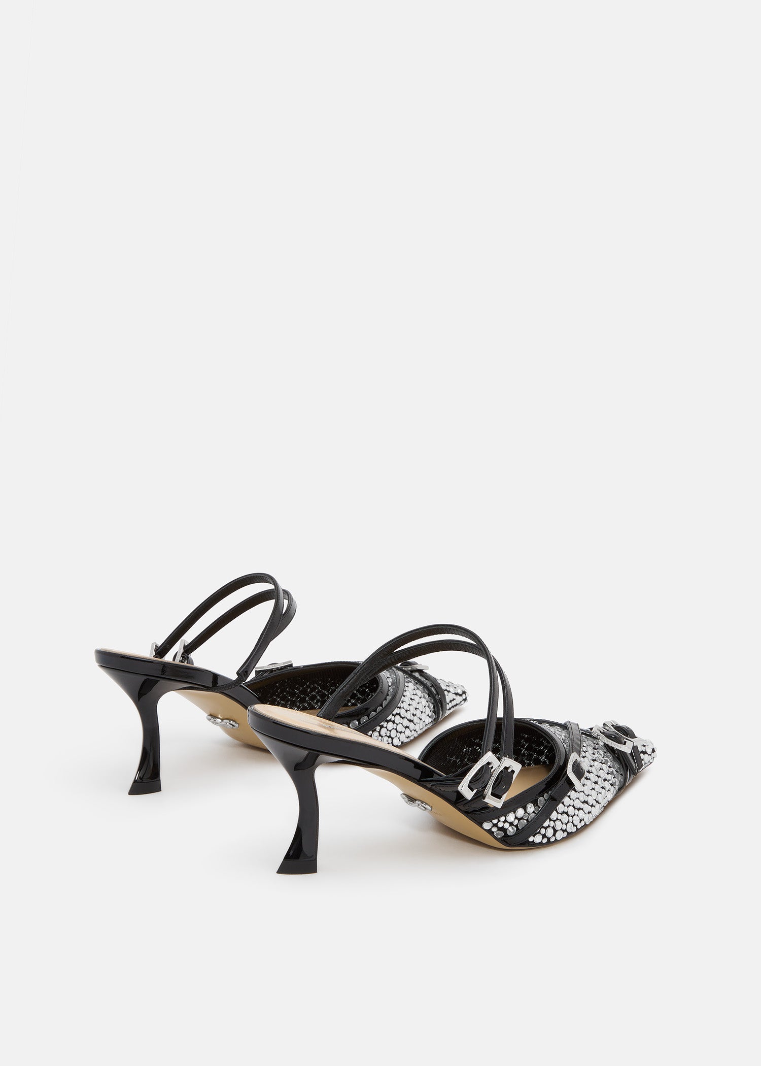 Crystal Net Black Mules With Straps