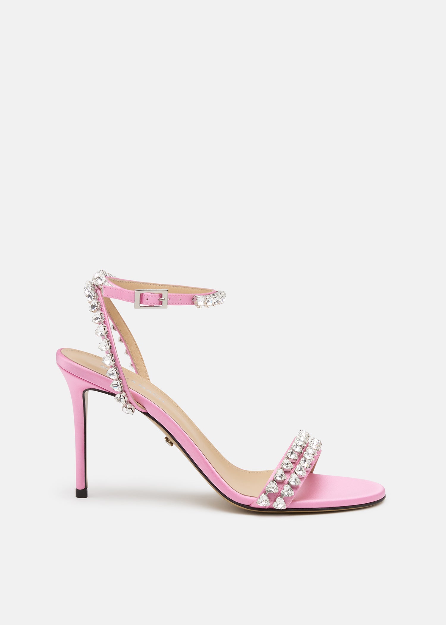 Audrey Crystal Round Toe Satin Sandals  Pink