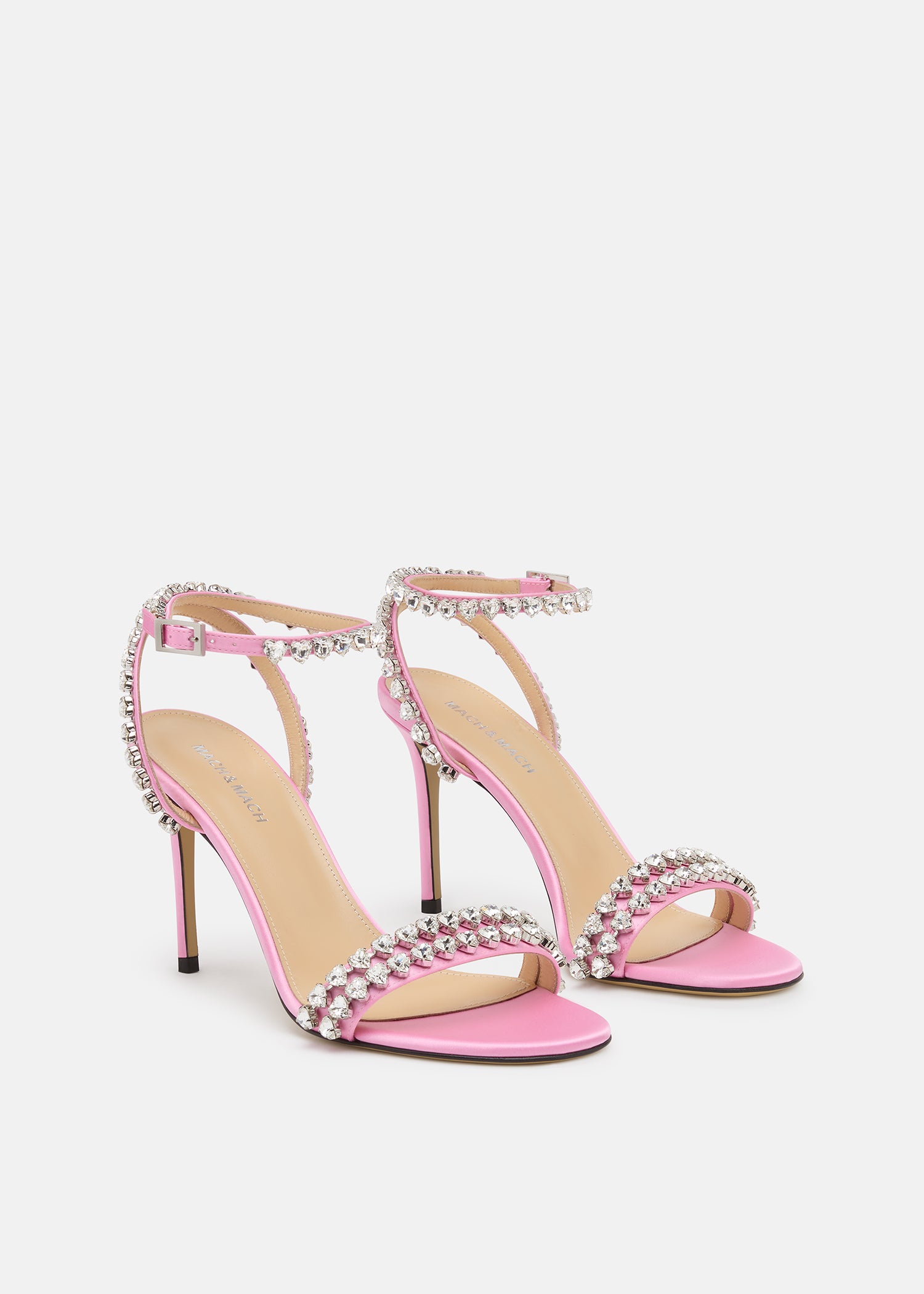 Audrey Crystal Round Toe Satin Sandals  Pink