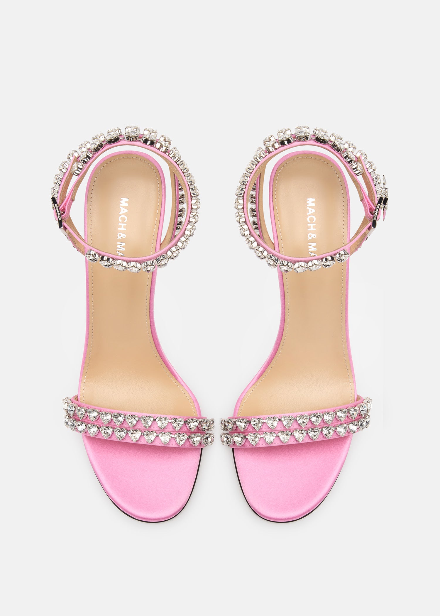 Audrey Crystal Round Toe Satin Sandals  Pink