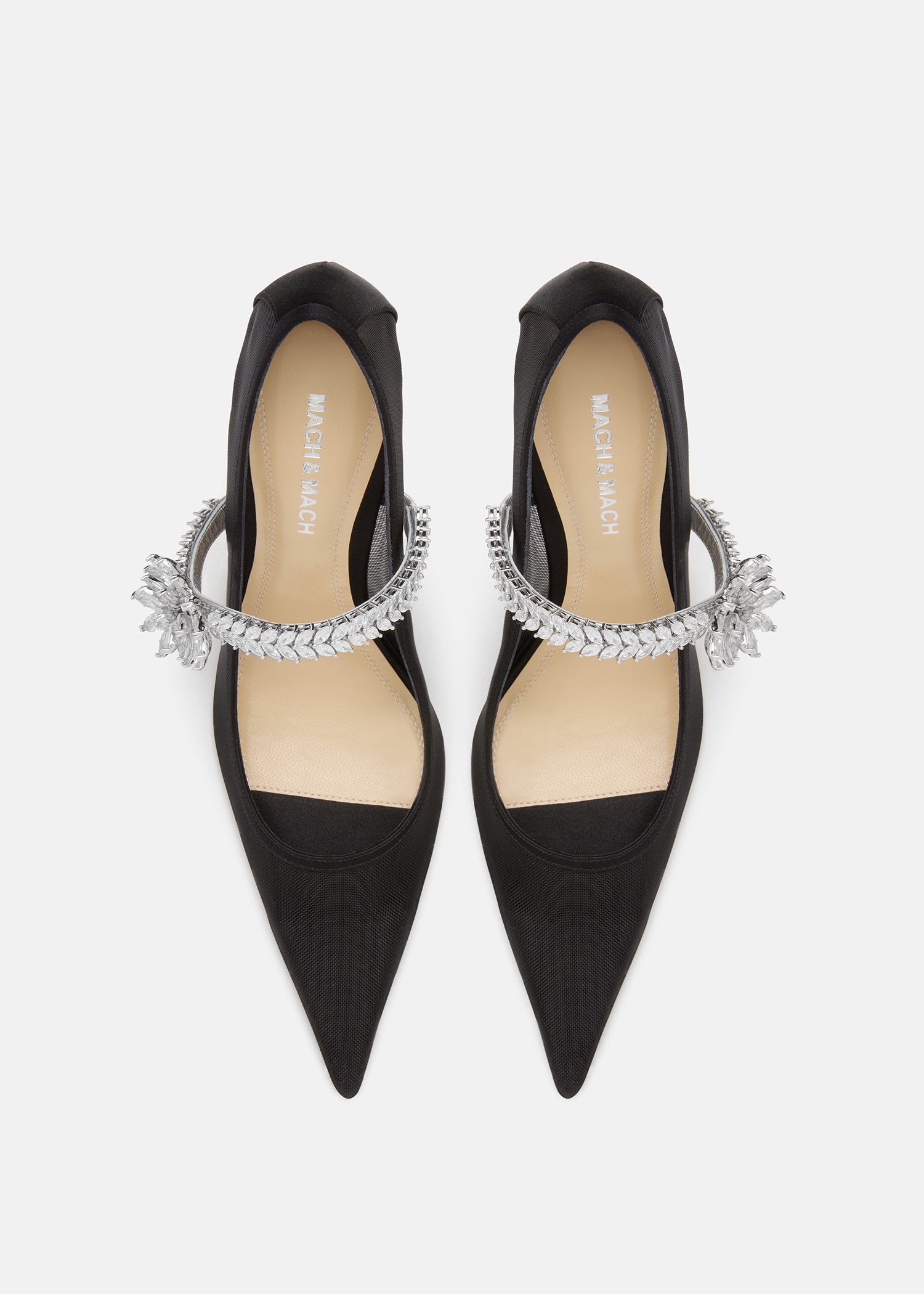 Lotus Flower Jewelled Black Mesh Pumps