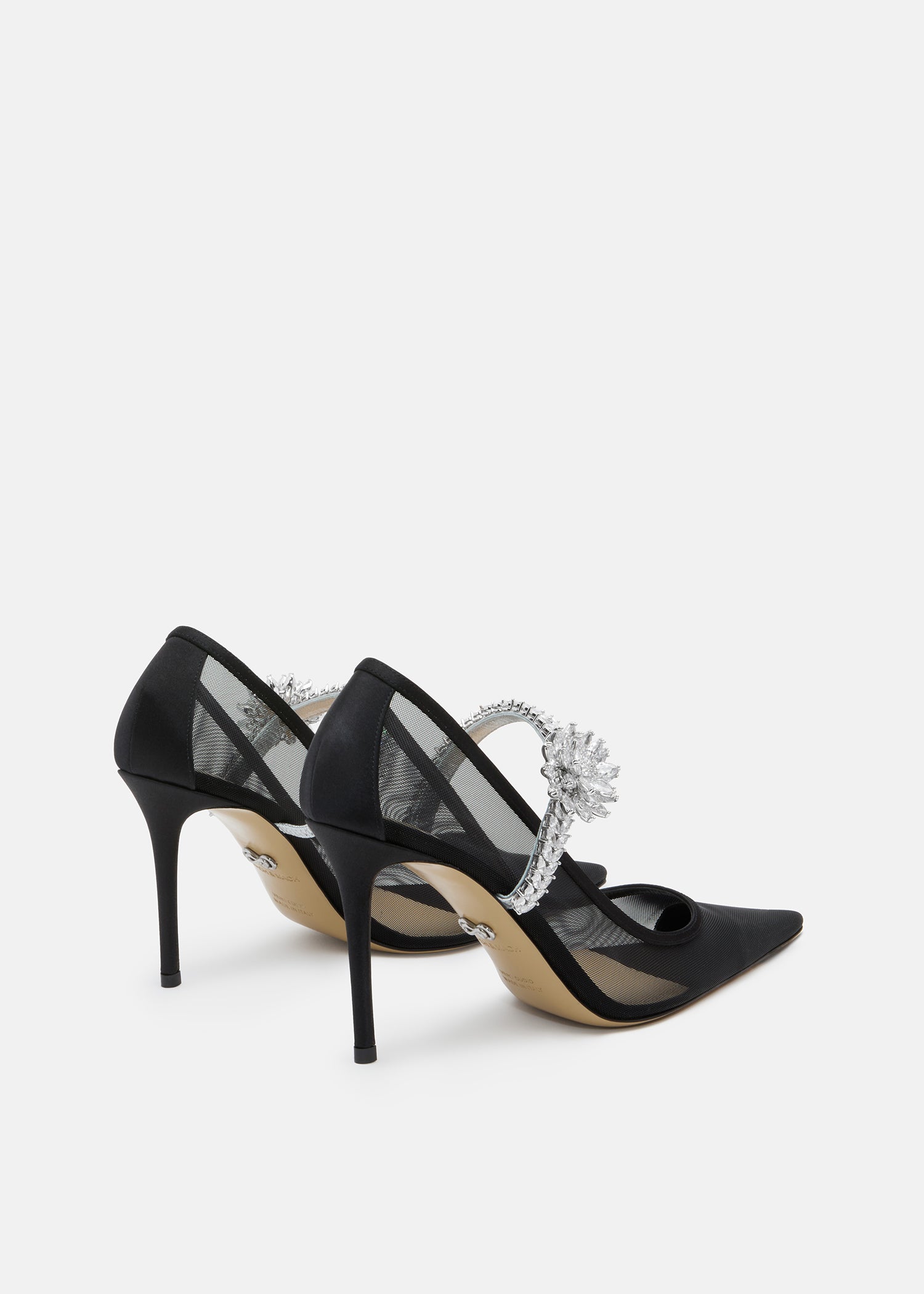 Lotus Flower Jewelled Black Mesh Pumps