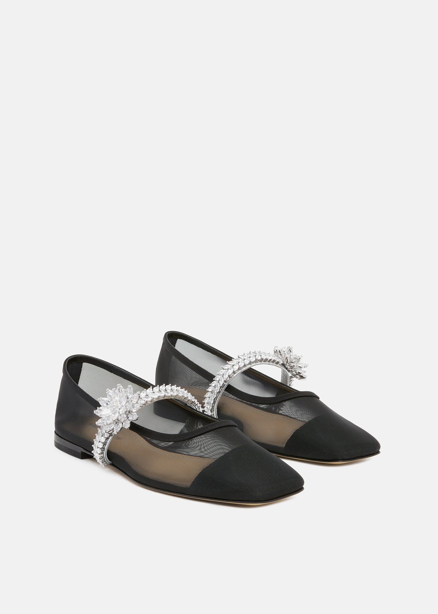 Lotus Flower Jewelled Mesh Ballerinas