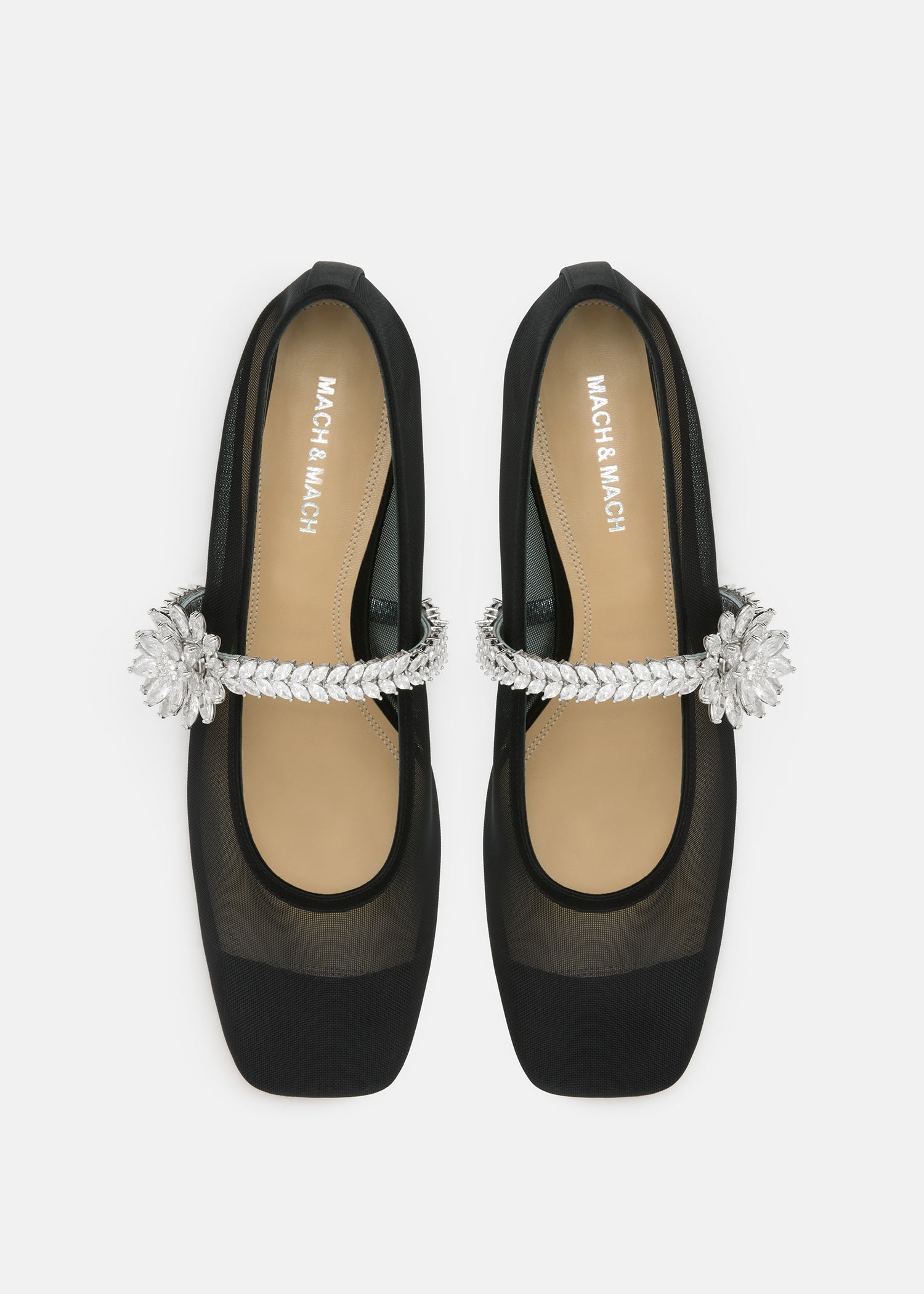 Lotus Flower Jewelled Mesh Ballerinas