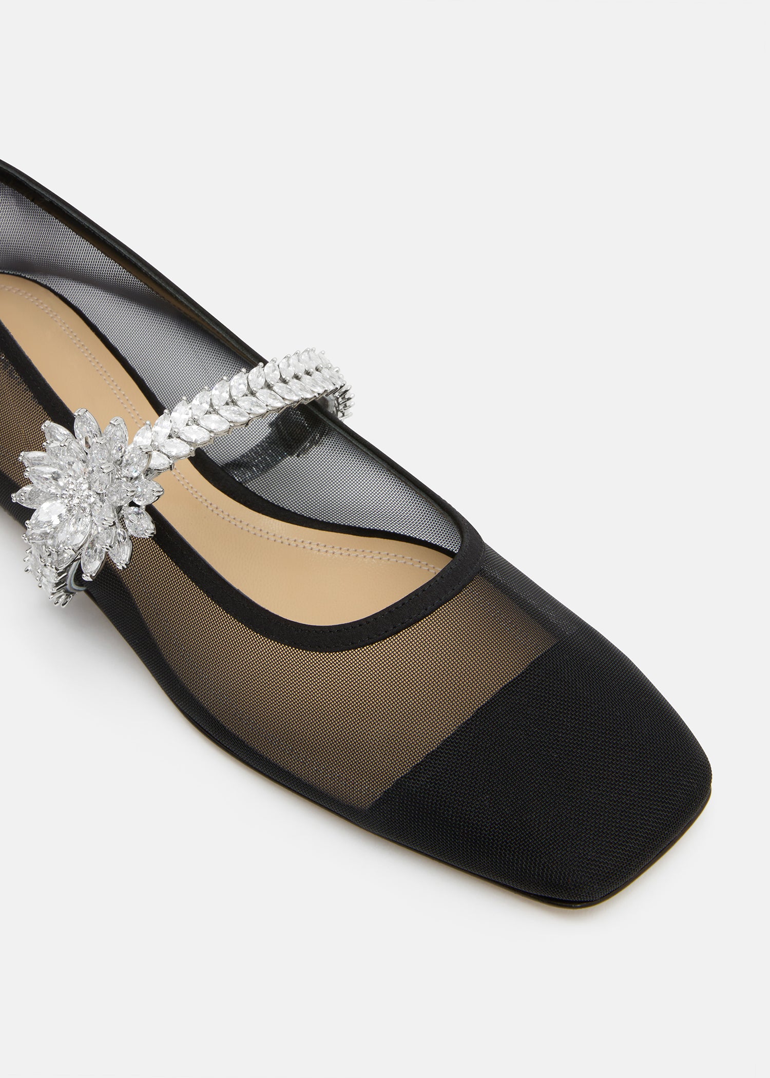 Lotus Flower Jewelled Mesh Ballerinas