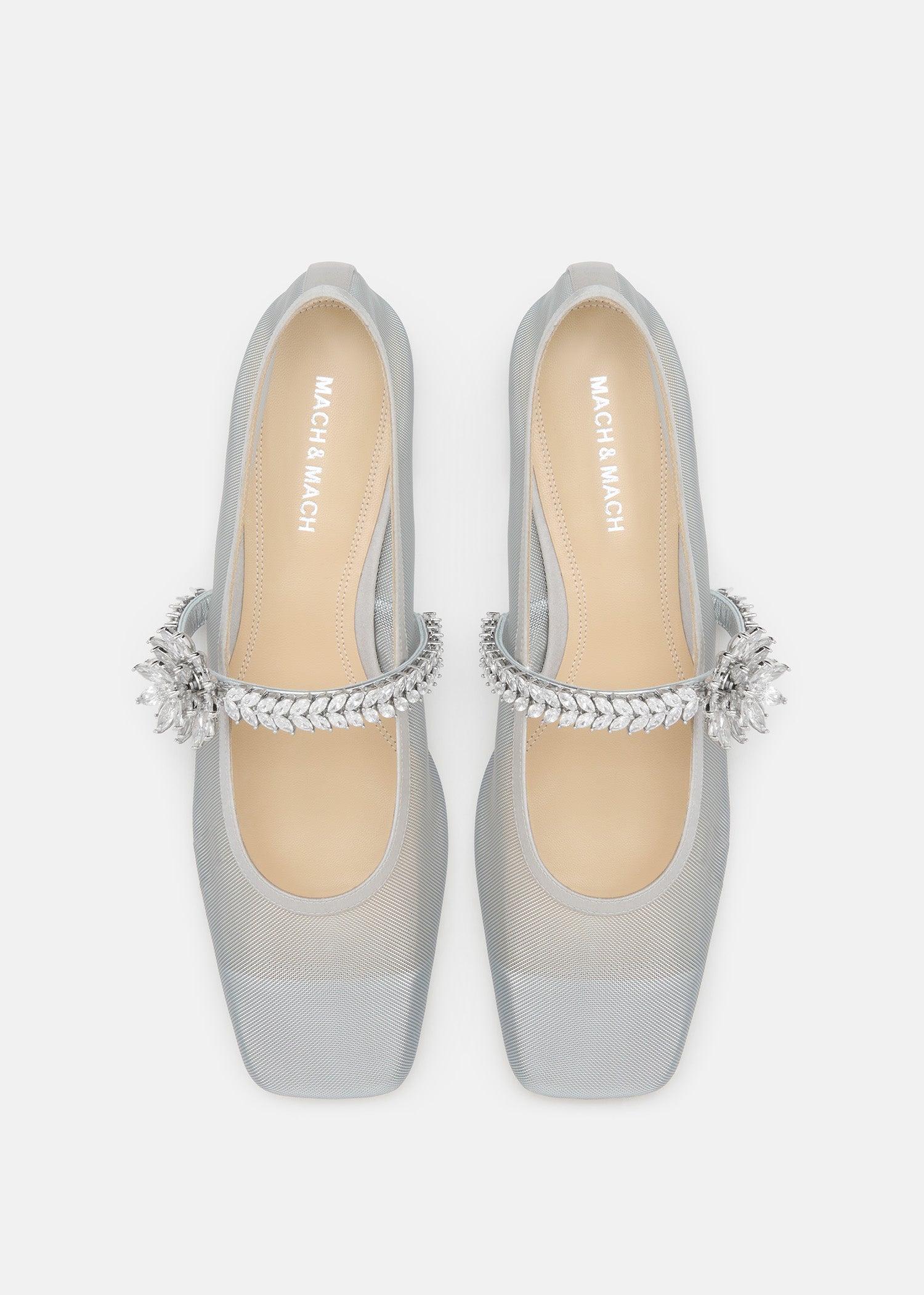 Lotus Flower Jewelled Mesh Ballerinas