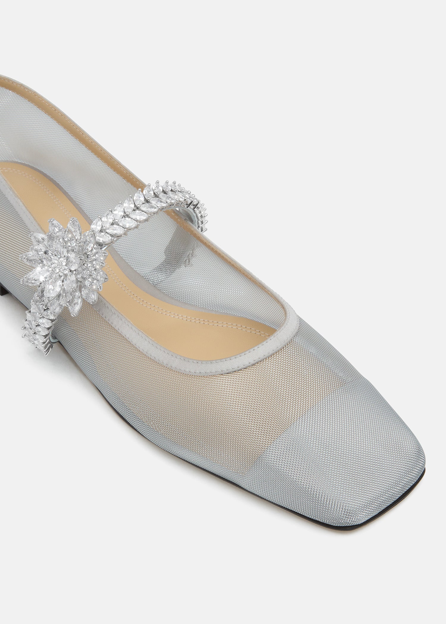 Lotus Flower Jewelled Mesh Ballerinas