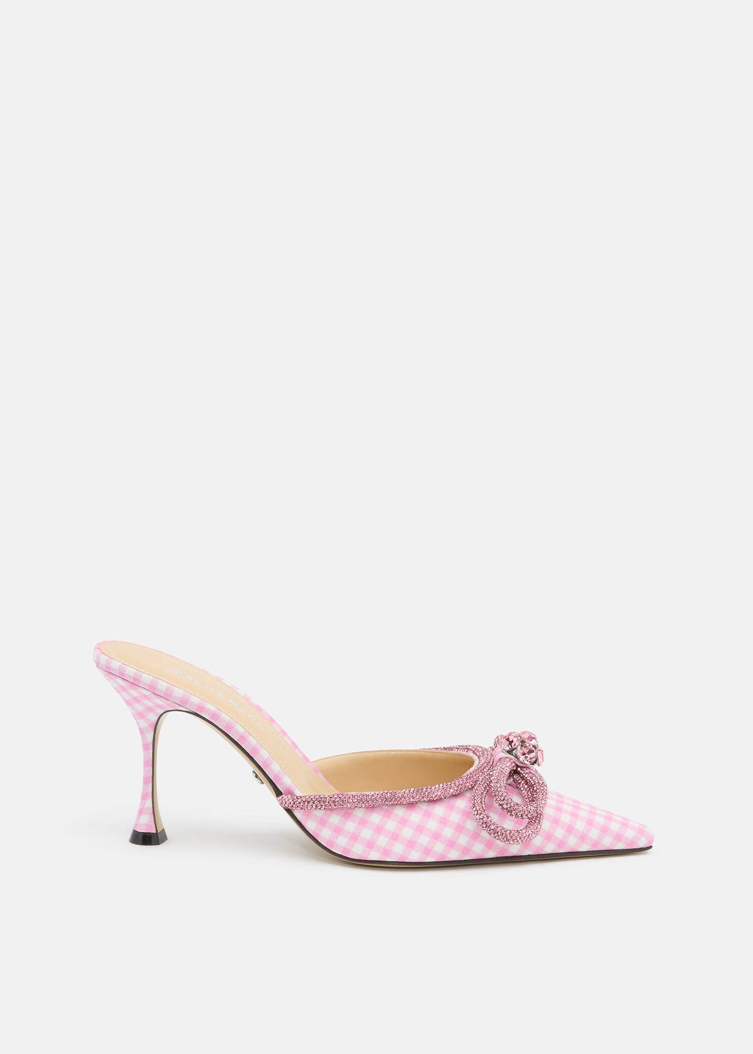 Double Bow Pink Gingham Pointed  Toe Mules