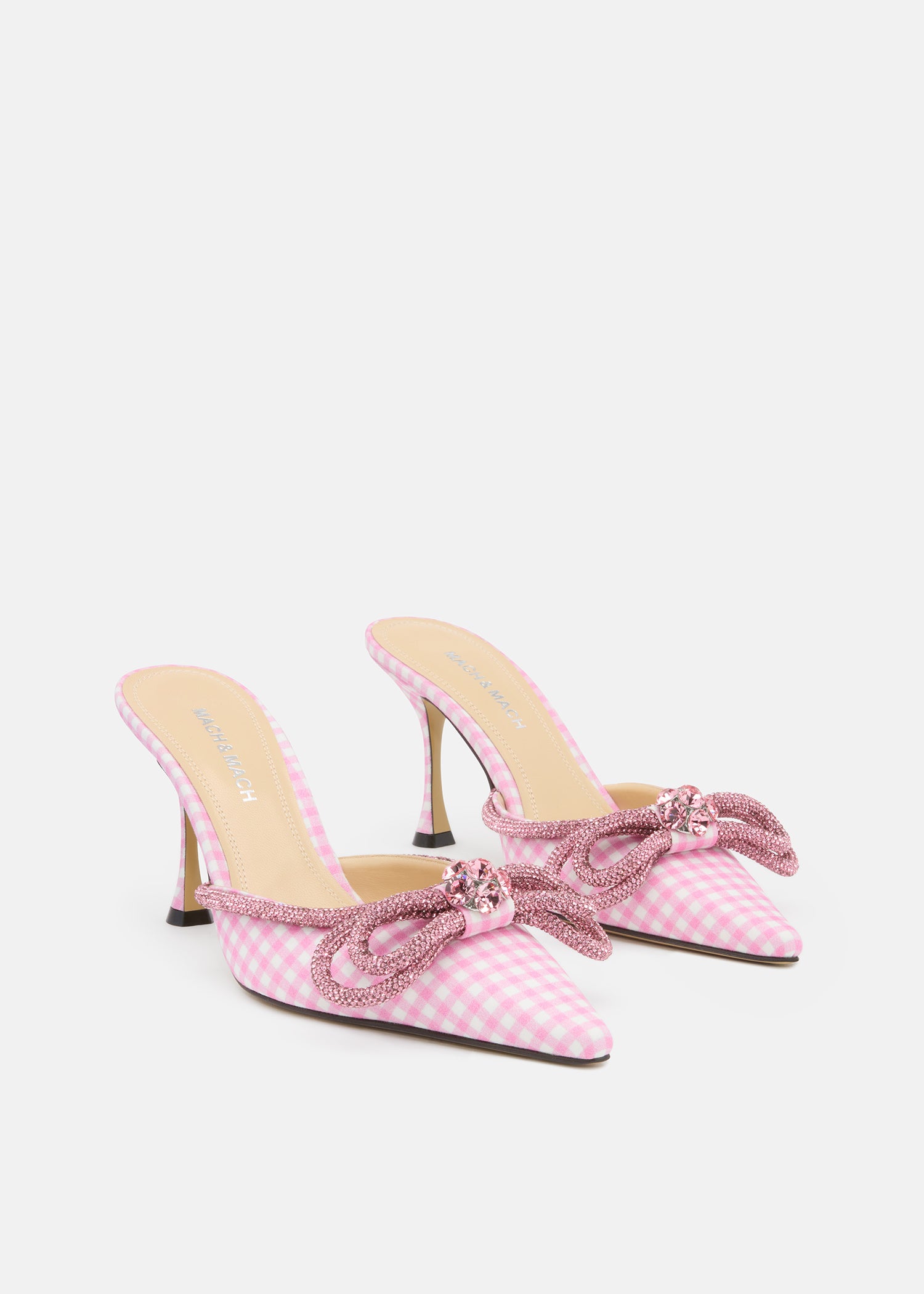 Double Bow Pink Gingham Pointed  Toe Mules