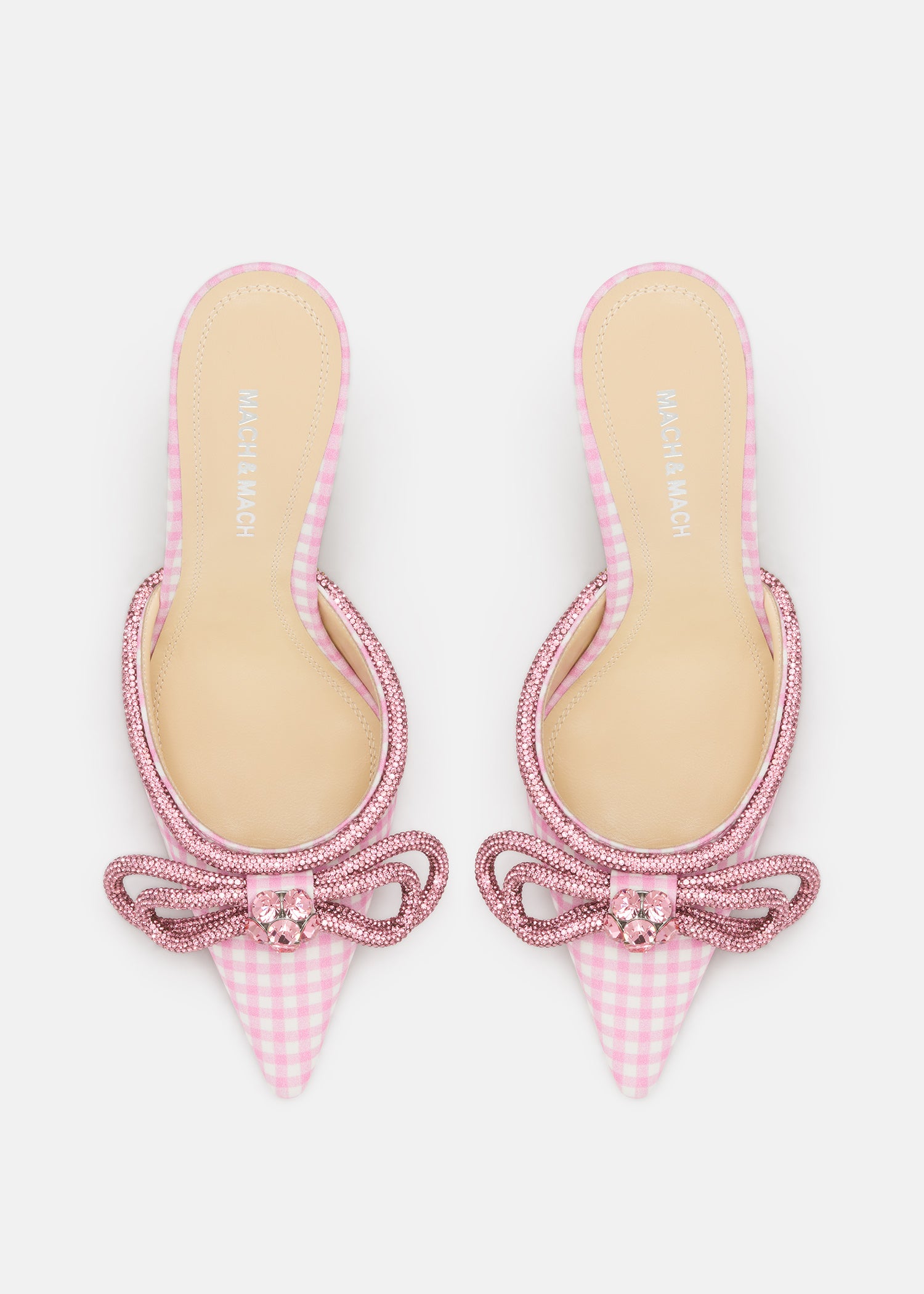 Double Bow Pink Gingham Pointed  Toe Mules